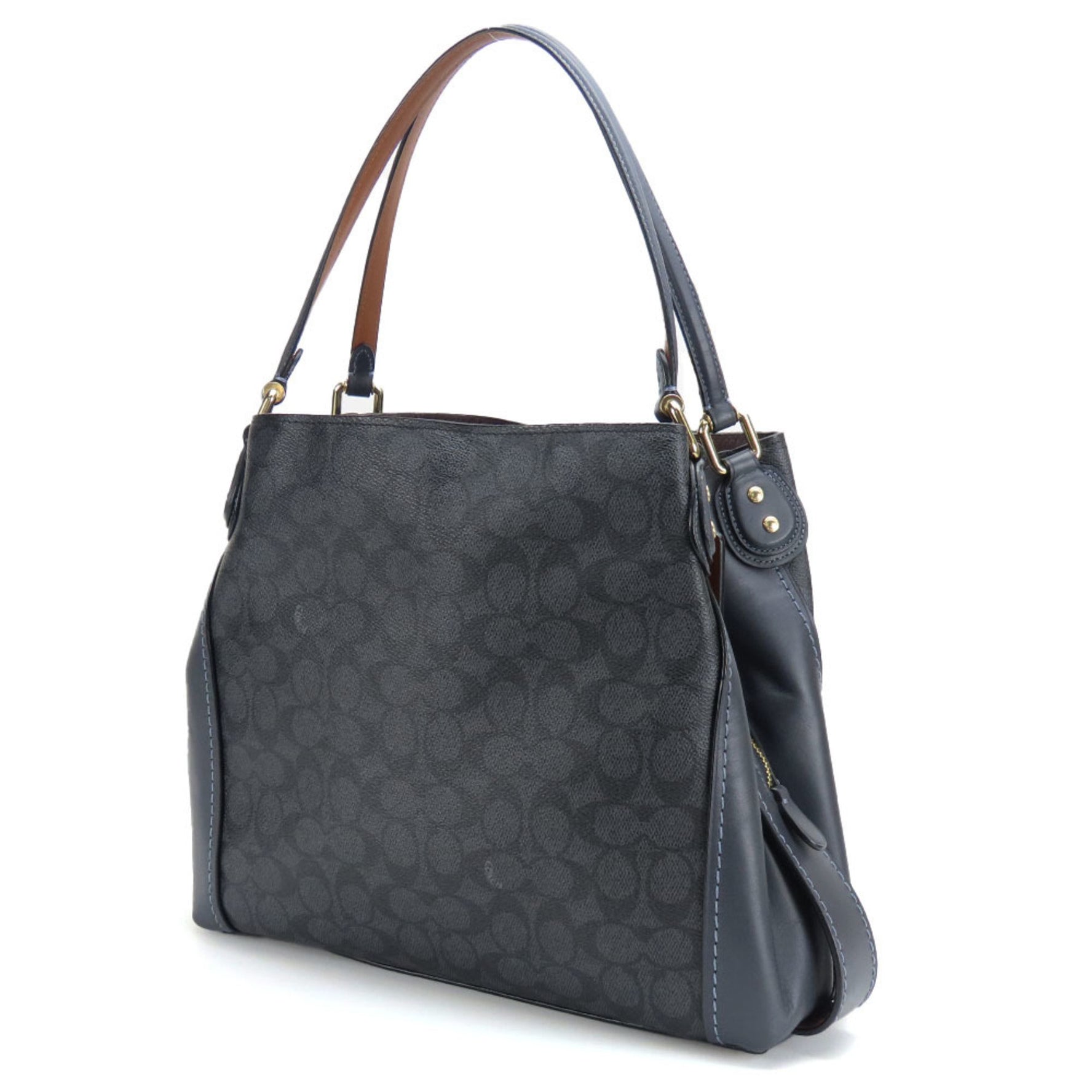 Coach Tote Bag Signature Leather Dark Gray Brown