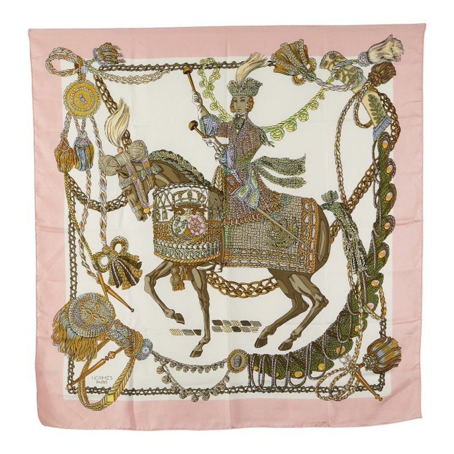Hermes Hermès Carré 90 Le Timbalier Timpanist Scarf, Pink, White, Multicolor, Silk