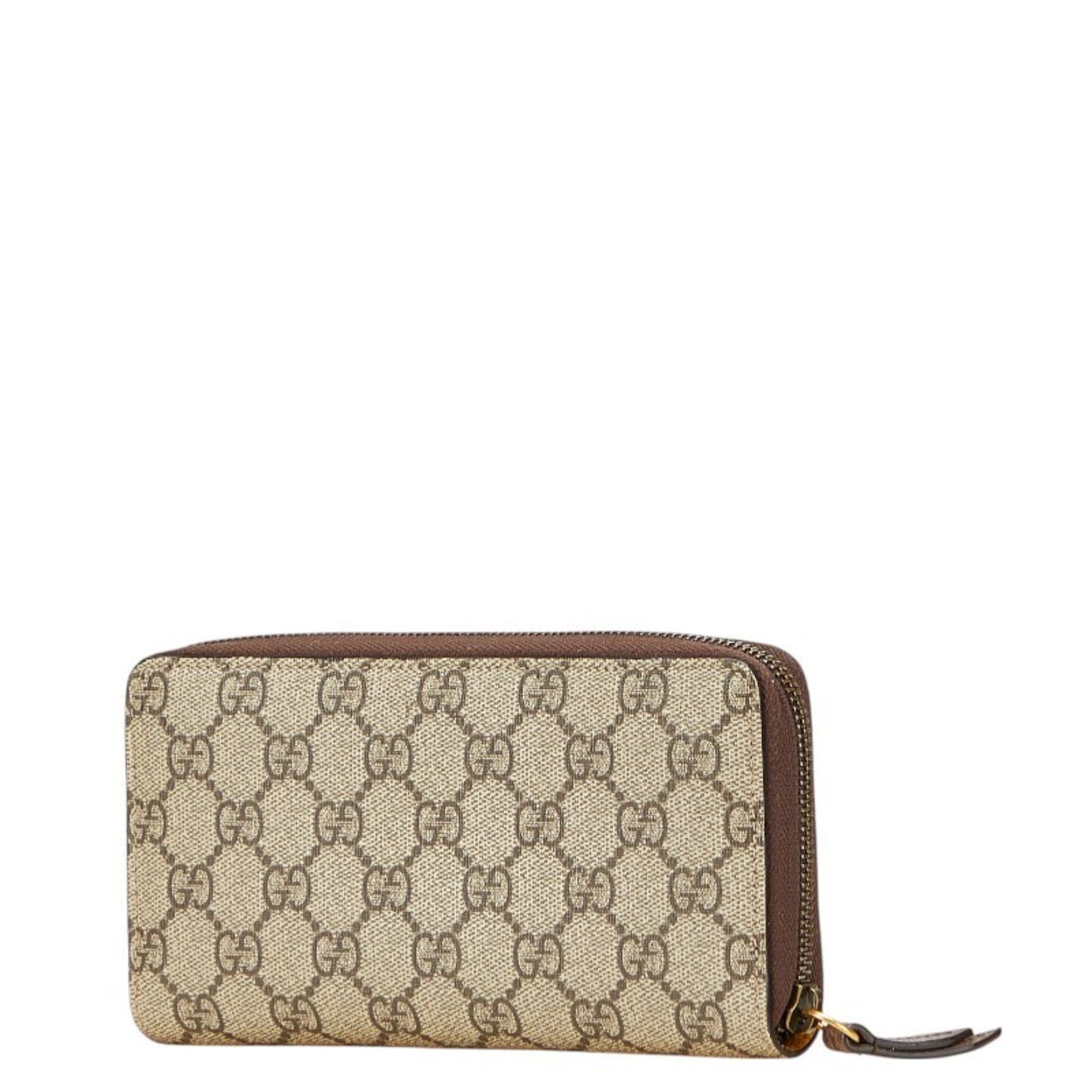 Gucci GG Supreme Neo Vintage Round Zip Long Wallet Beige Brown Leather