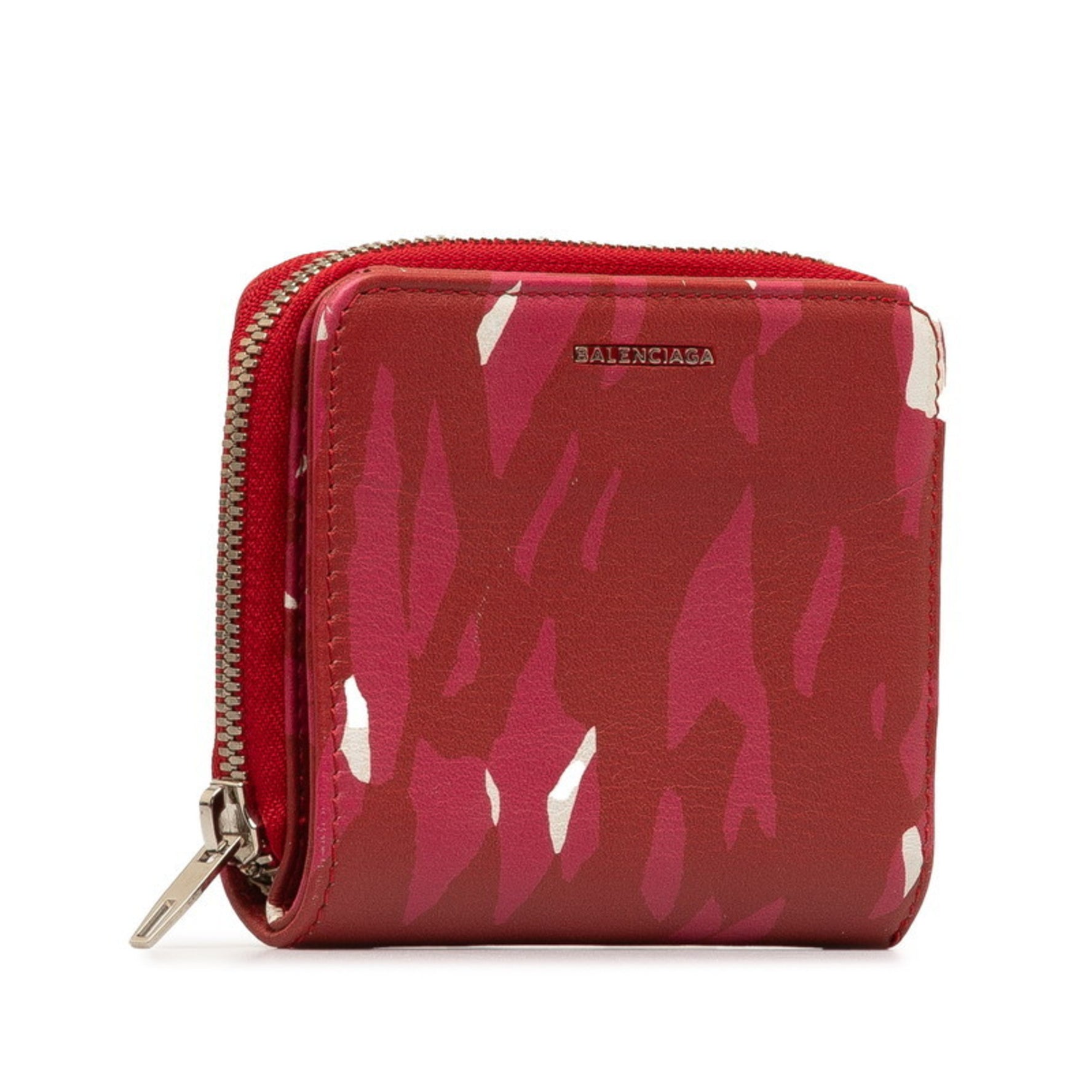 Balenciaga Bi-fold Compact Wallet Red Leather