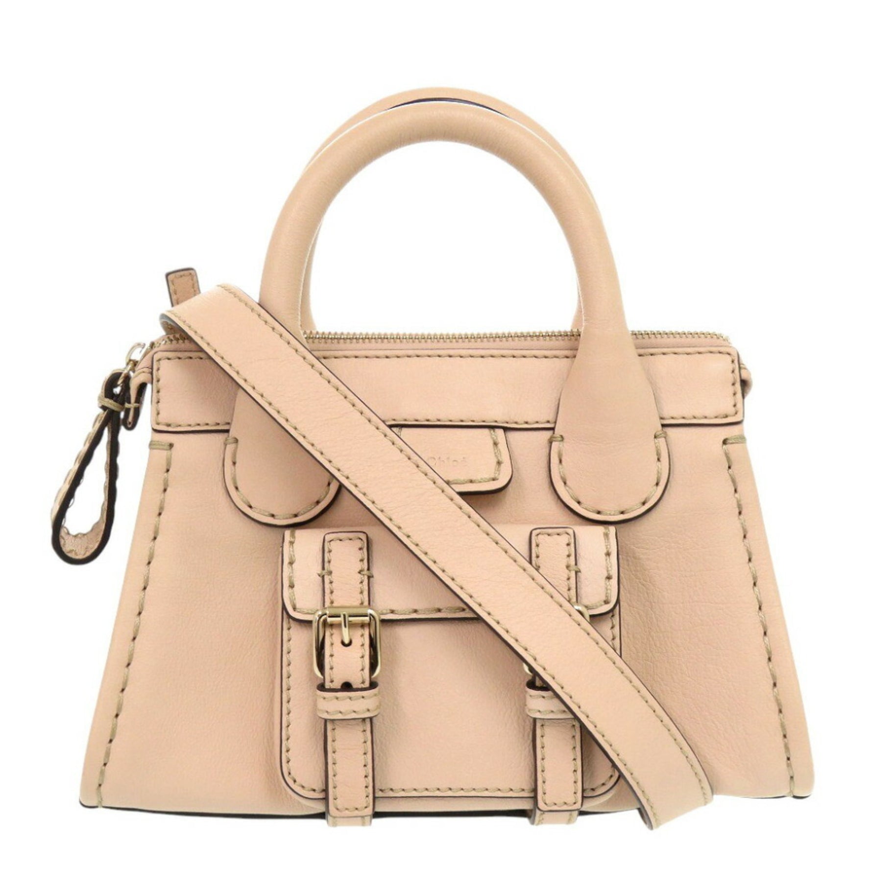 Chloé Chloe Edith Leather Pink Beige Shoulder Bag Handbag