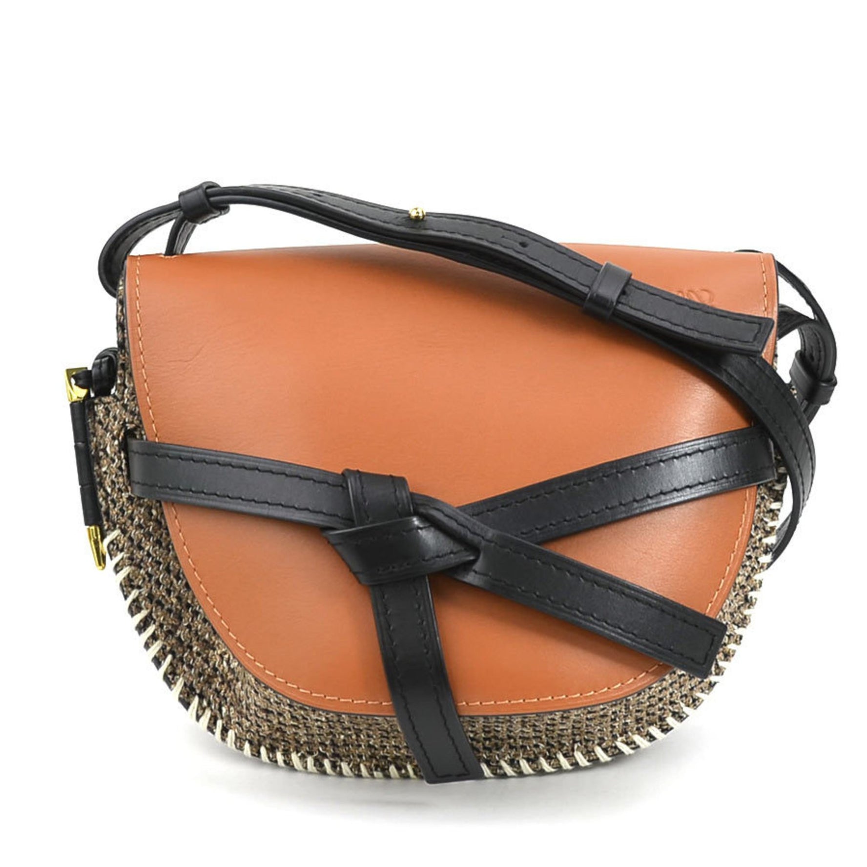 LOEWE Shoulder Bag Gate Small Leather Tweed Brown x Black