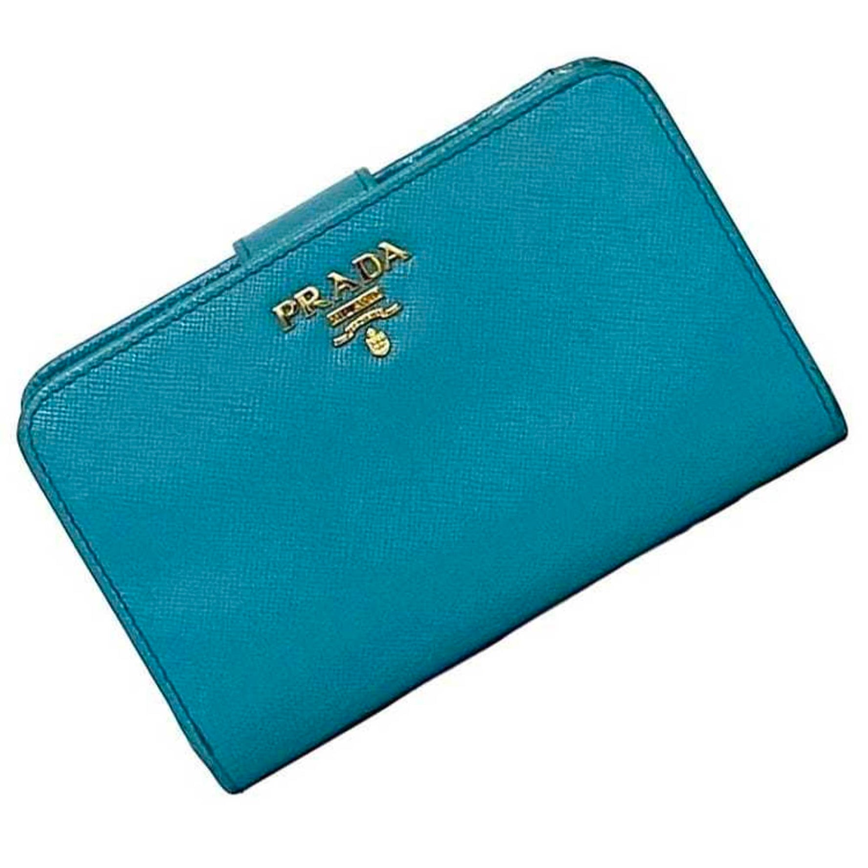 Prada Bi-fold Wallet Light Blue Saffiano Leather 204 L-Shaped Compact Men's Grain Folding