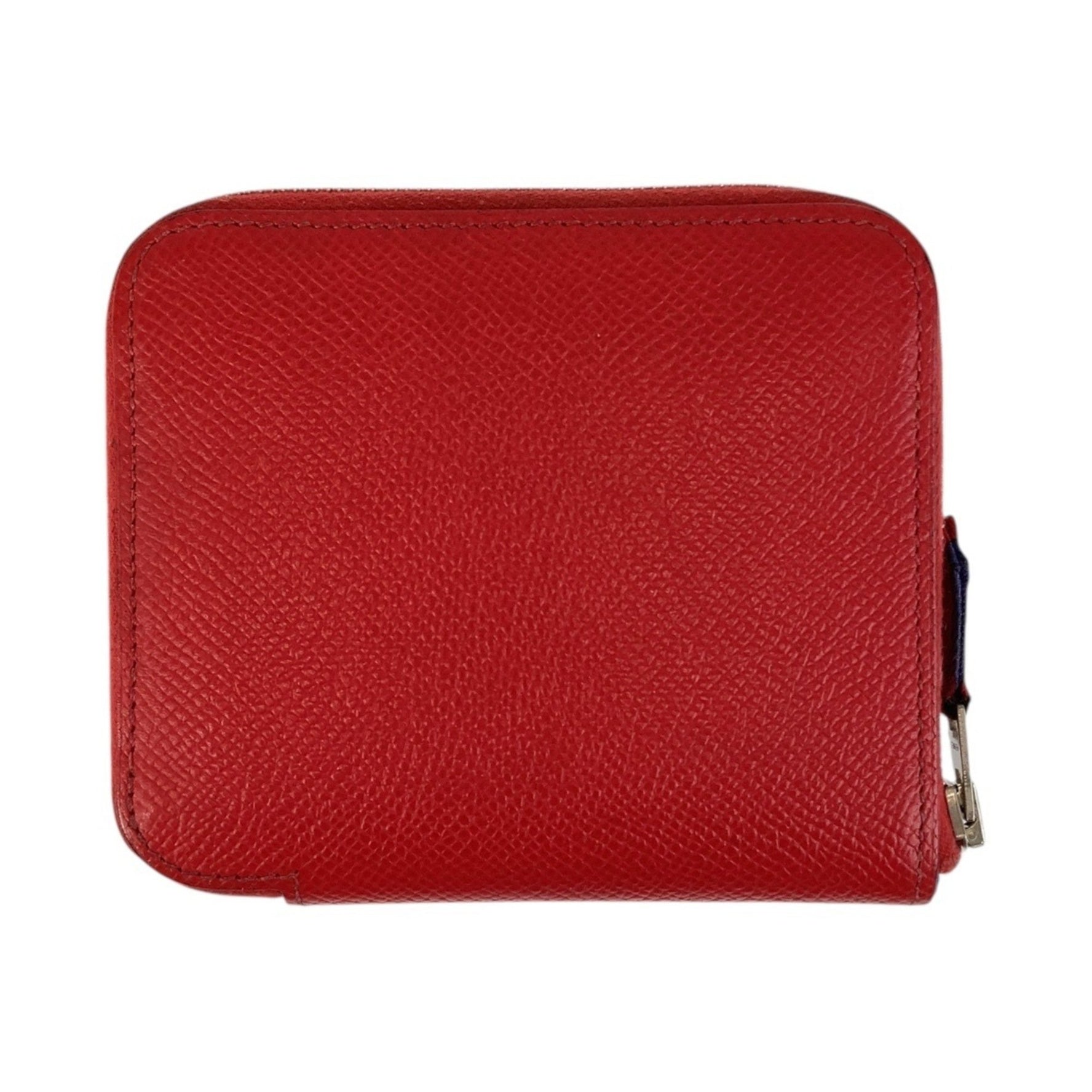 HERMES Azap Silkin Compact Wallet, Bougainvillea Pattern, Red, Silver Hardware, Epsom Leather, Silk, R Stamp