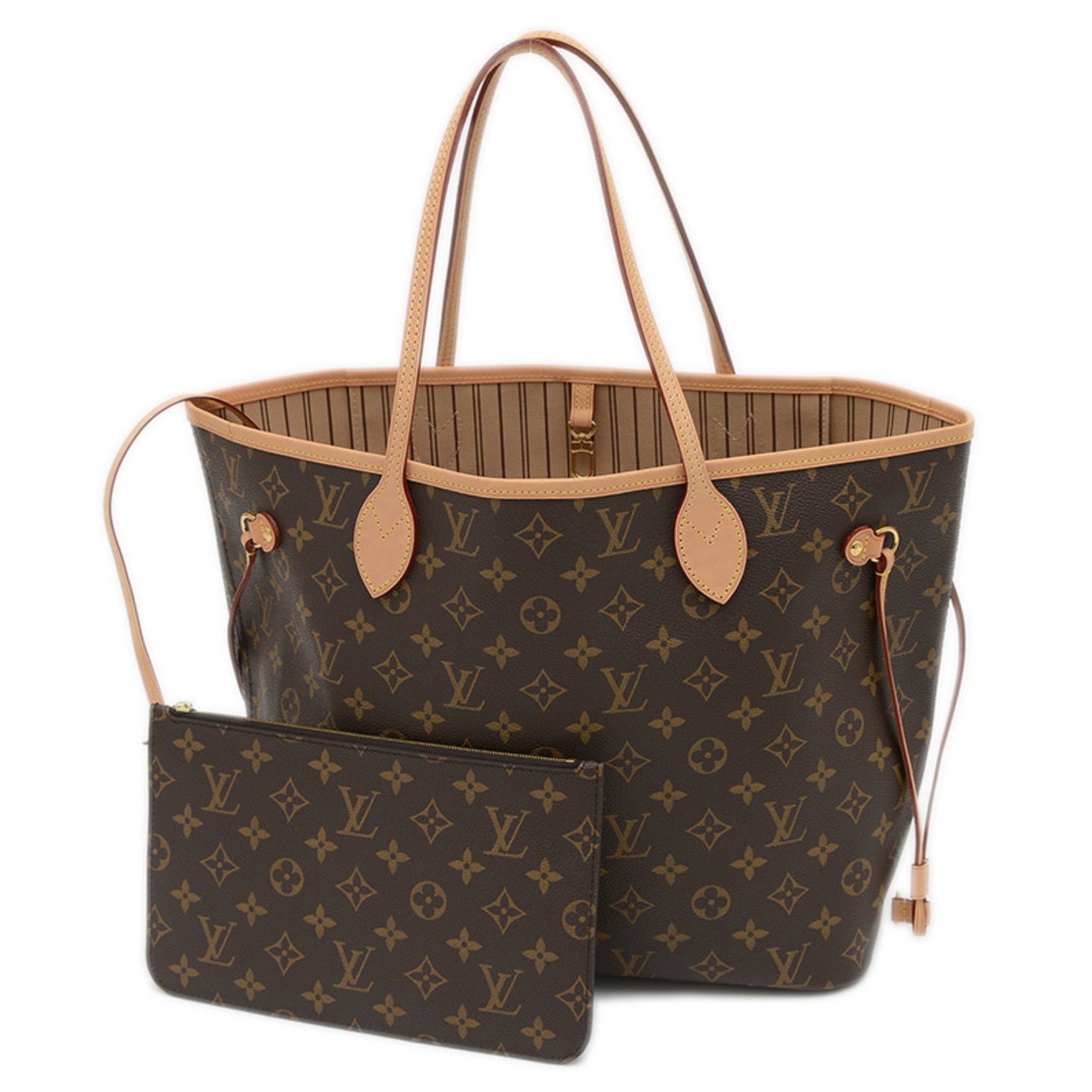 Louis Vuitton Monogram Neverfull MM Tote Bag with Pouch, Beige