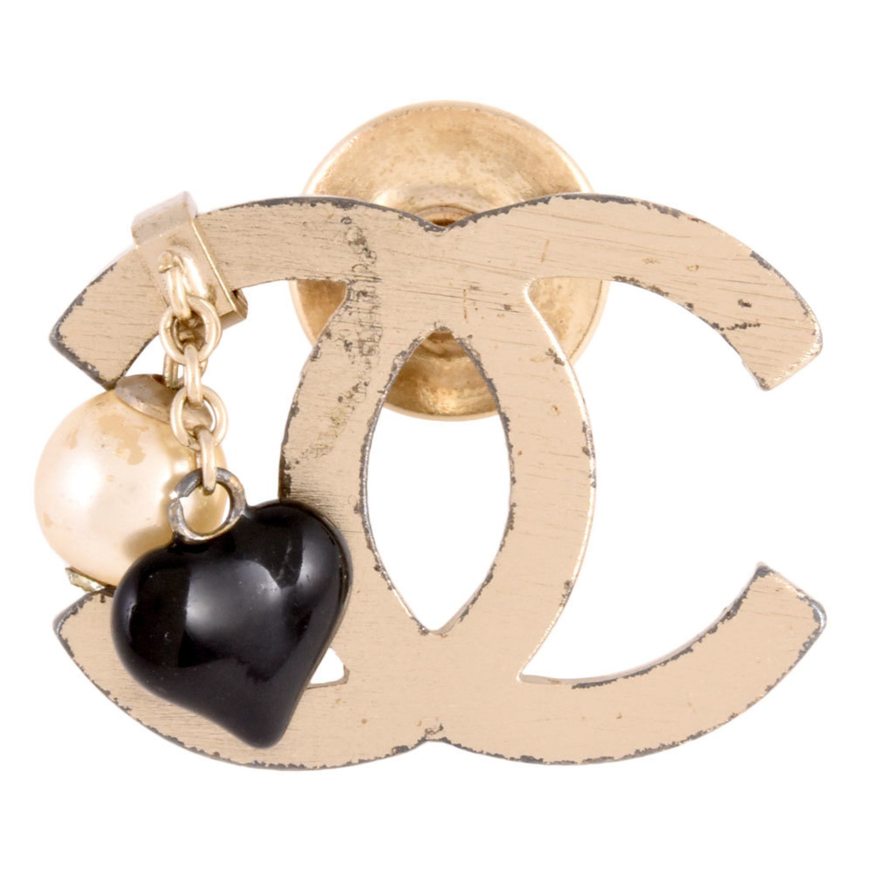 CHANEL Coco Mark Brooch Silver Metal Fake Pearl Heart