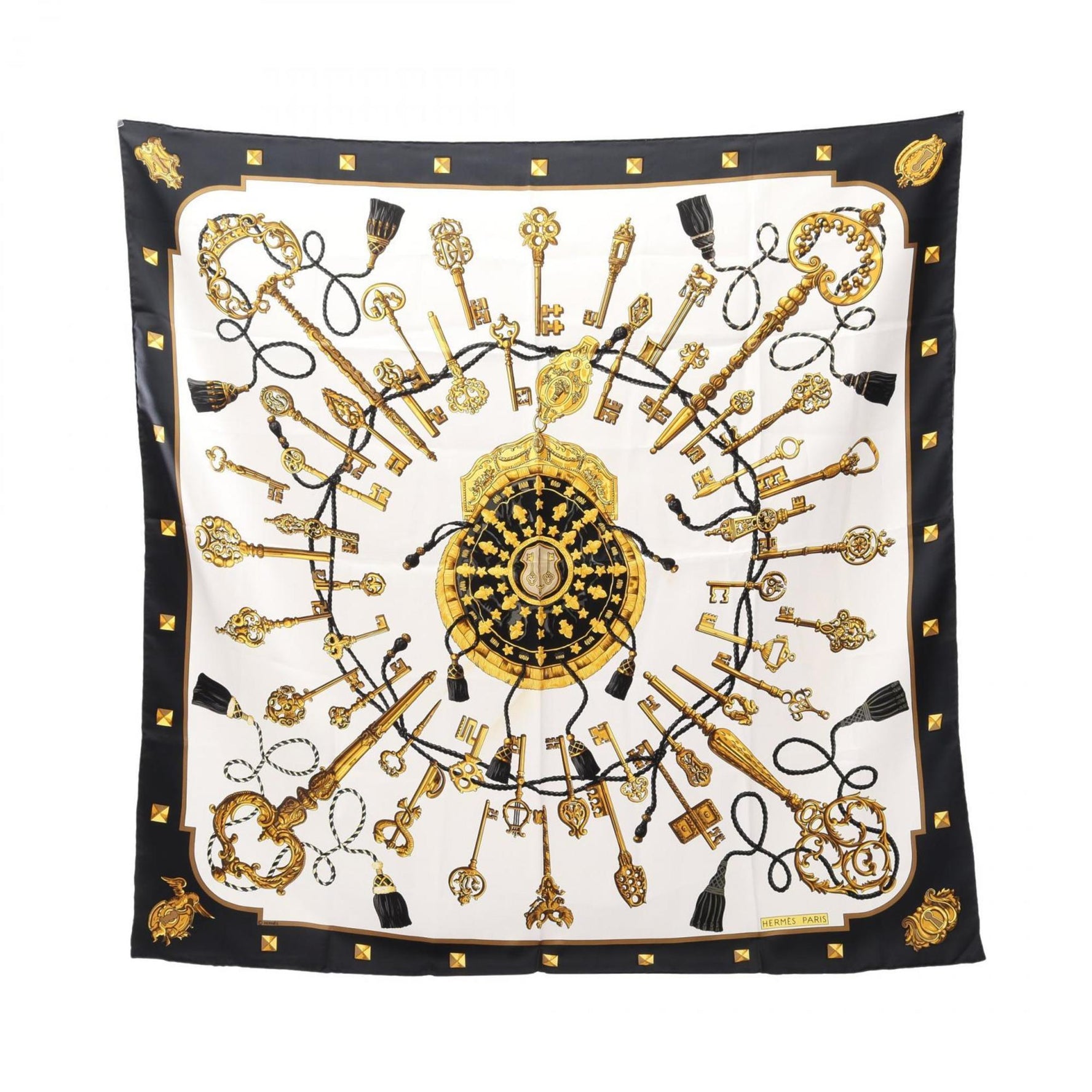 Hermès HERMES Carré 90 LES CLES THE KEYS RARE Silk Scarf White/Black/Multicolor