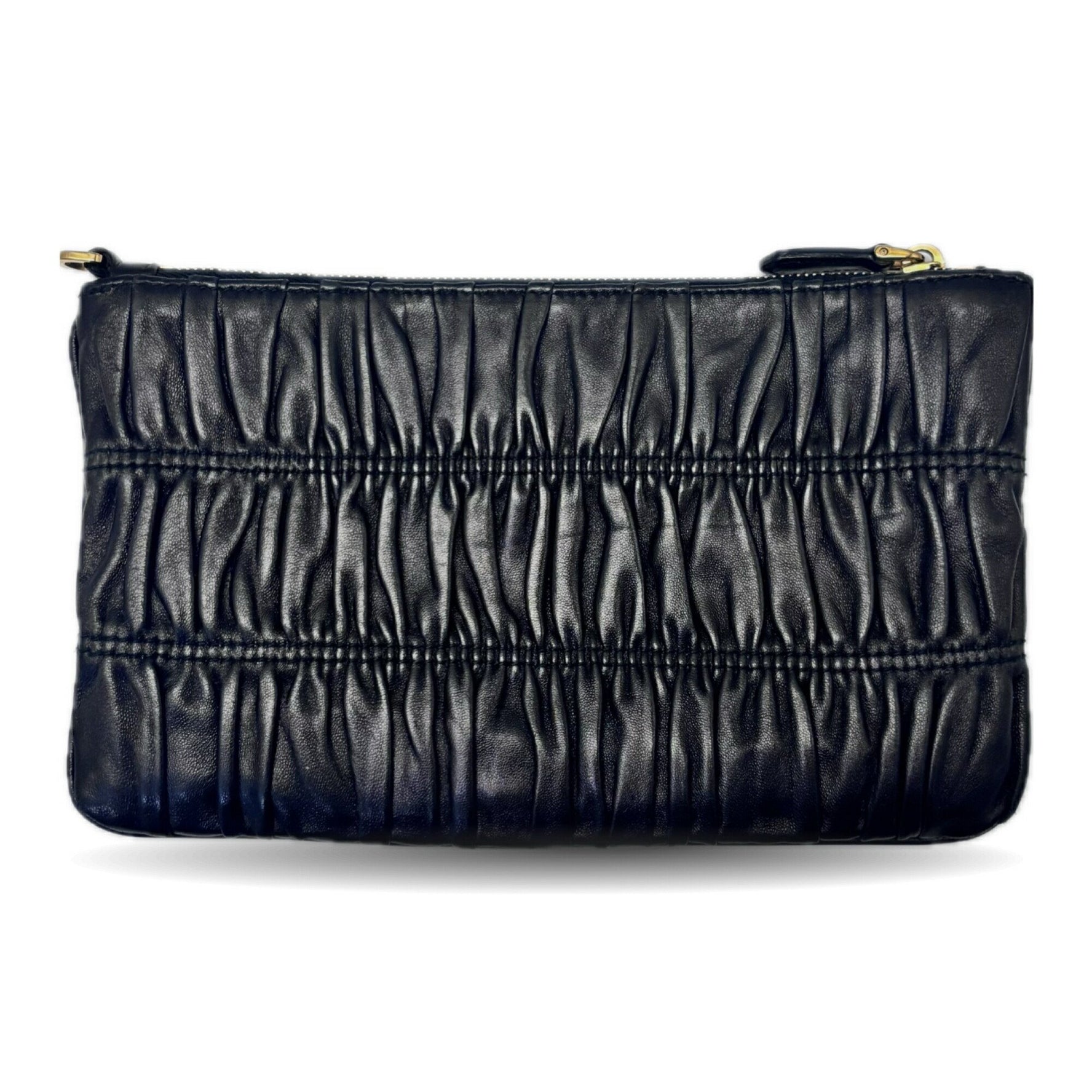 Prada Gathered Leather Flat Pouch in with Card Case