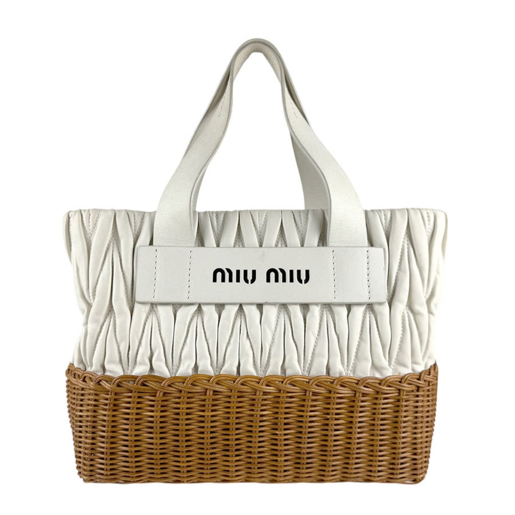 Miu Miu Miu handbag shoulder bag in leather and straw, off-white, brown, silver