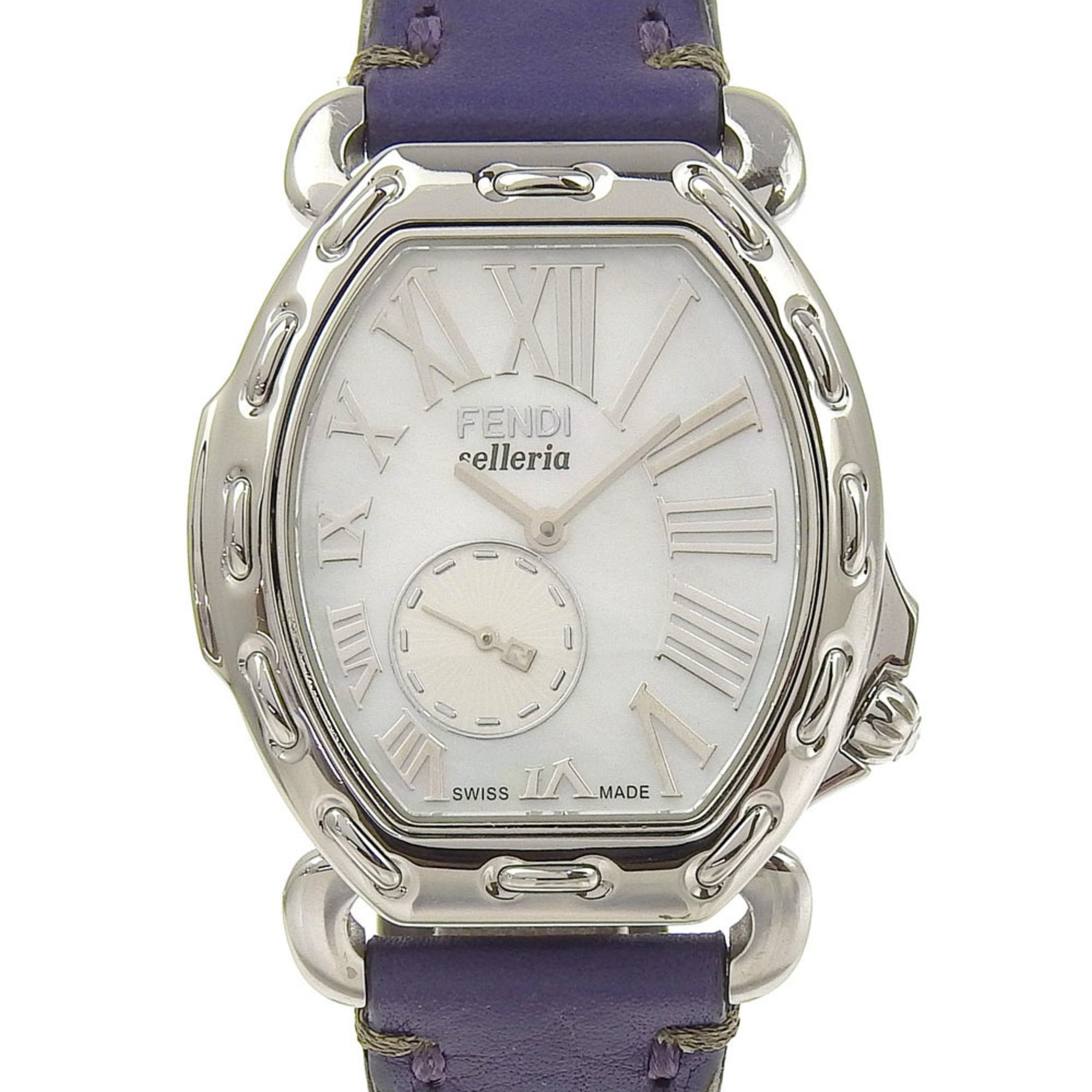 FENDI Celeria Watch Stainless Steel x Embossed Leather Quartz Small Second White Shell Dial