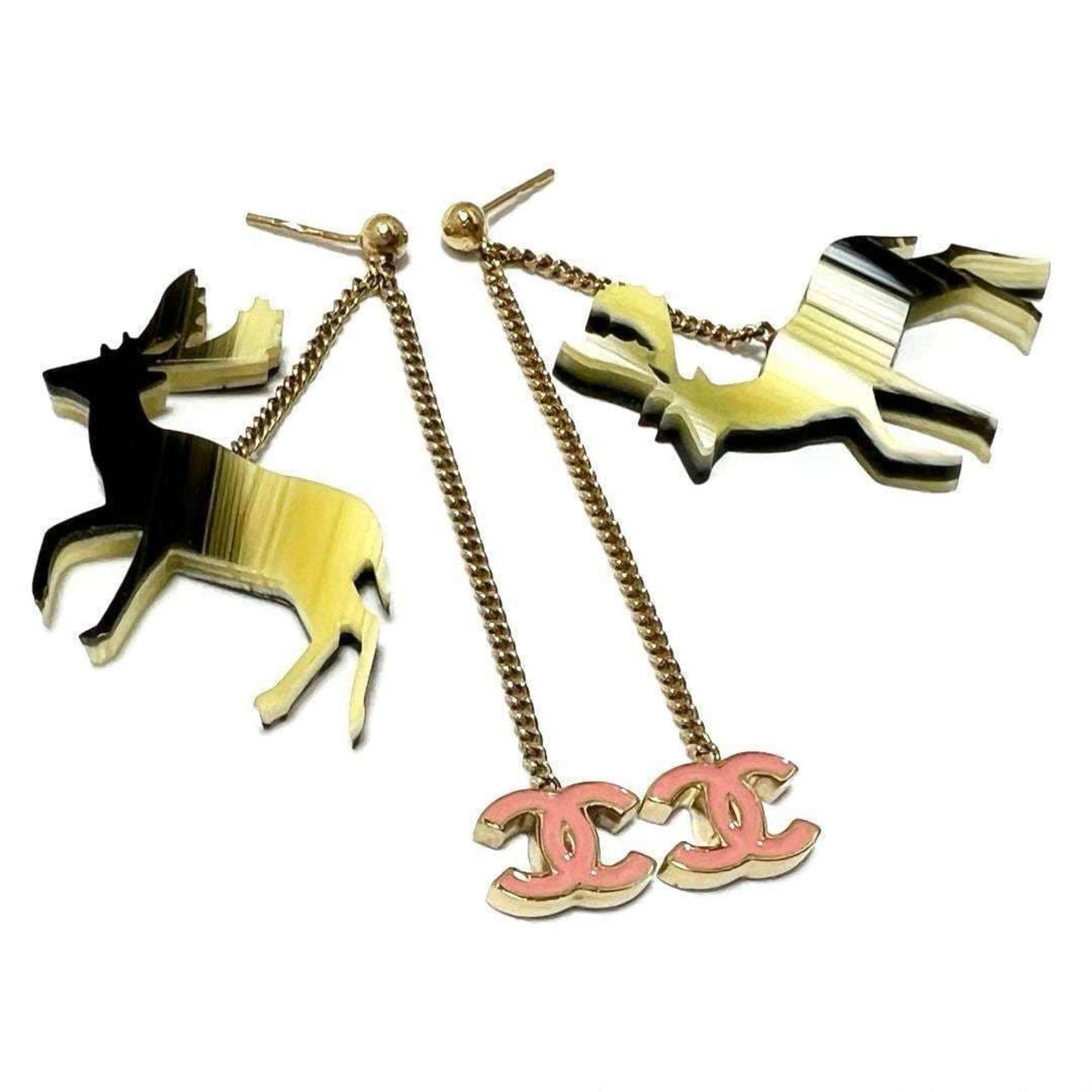 CHANEL Chain Drop Earrings Reindeer