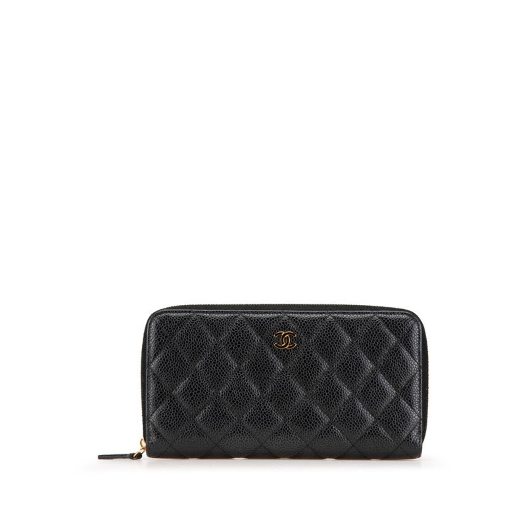 CHANEL Matelasse Coco Mark Round Zipper Long Wallet Caviar Skin