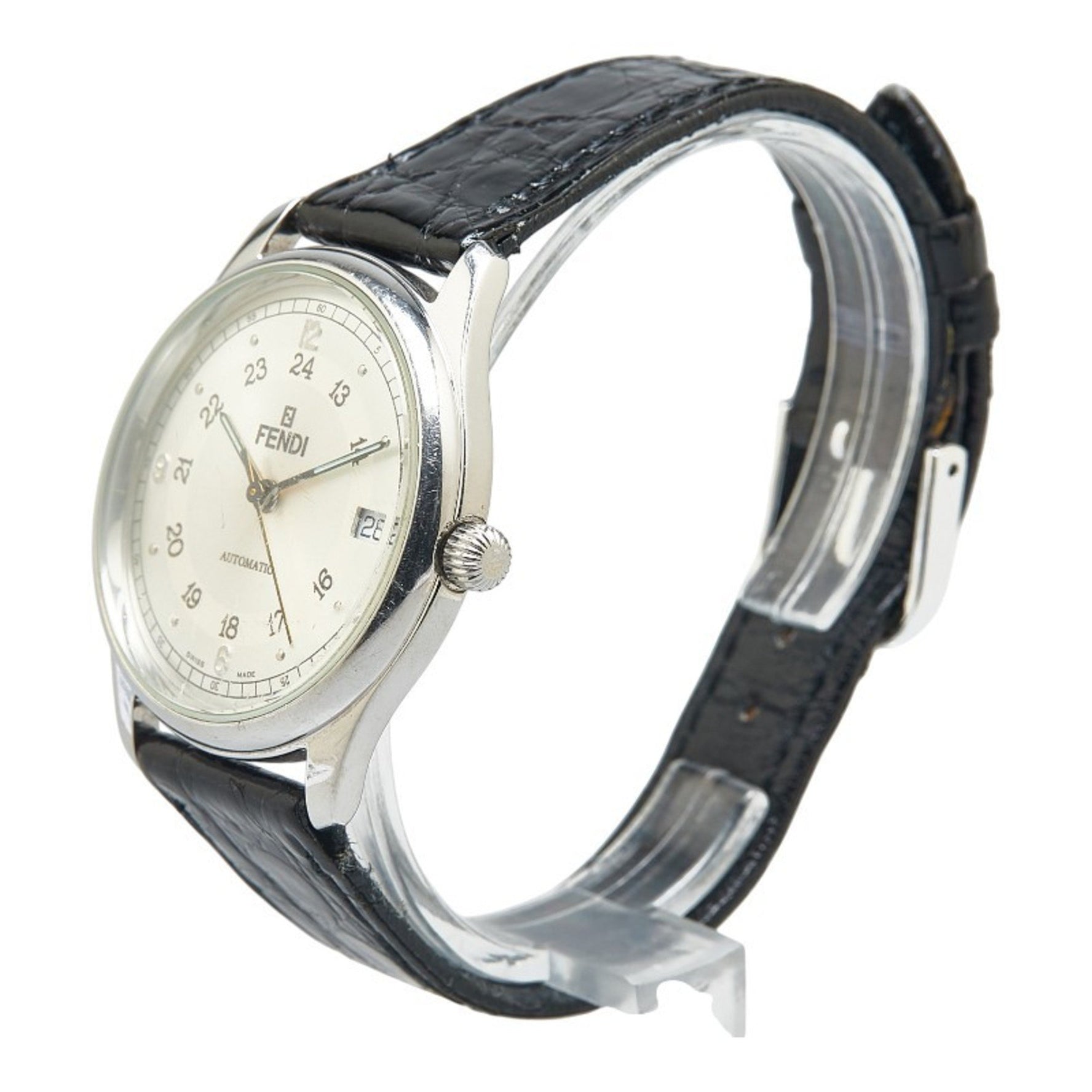 Fendi Horology Strap (Non-Original) Automatic Watch with Silver Dial, Stainless Steel and Leather