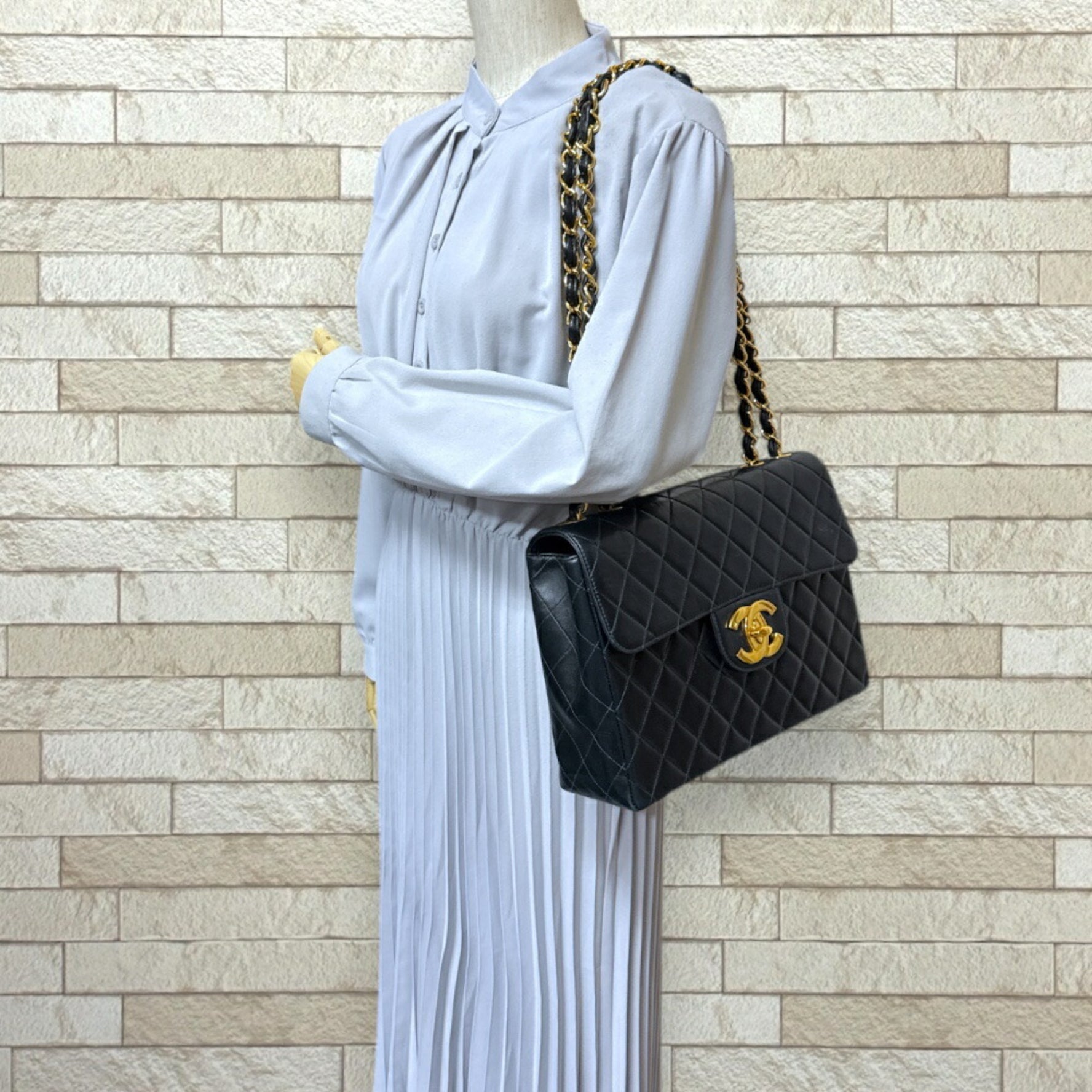 Chanel Deca Matelasse Shoulder Bag Lambskin Double Chain