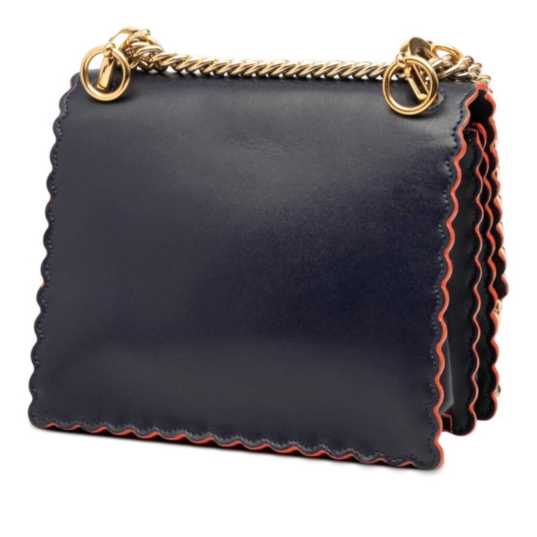 Fendi Canai Chain Shoulder Bag Navy Orange Leather