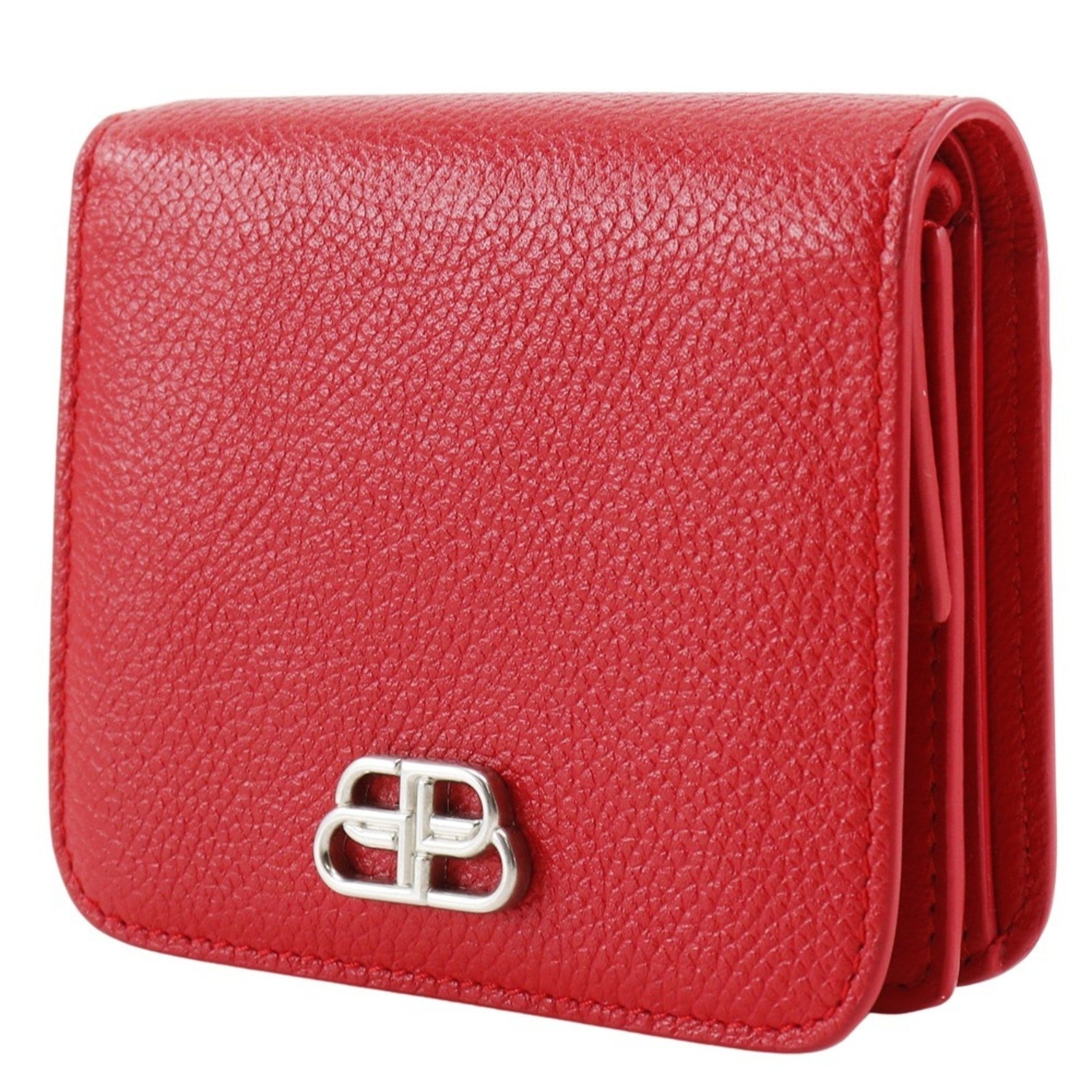 BALENCIAGA BB Bi-fold Wallet Leather Red Snap Button Logo