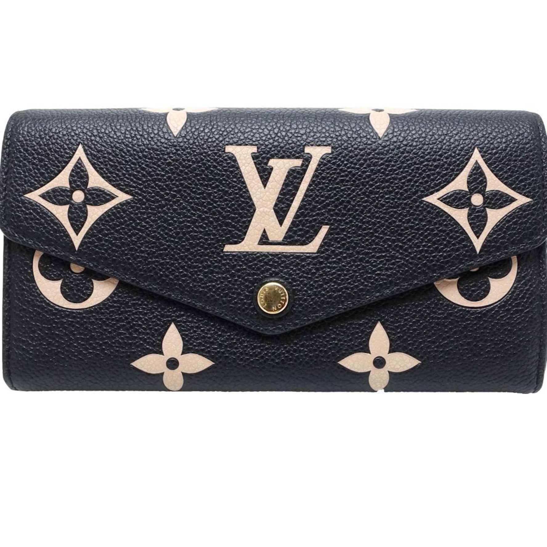 Louis Vuitton Long Wallet Portefeuille Sarah Monogram Bicolor Empreinte Black Beige