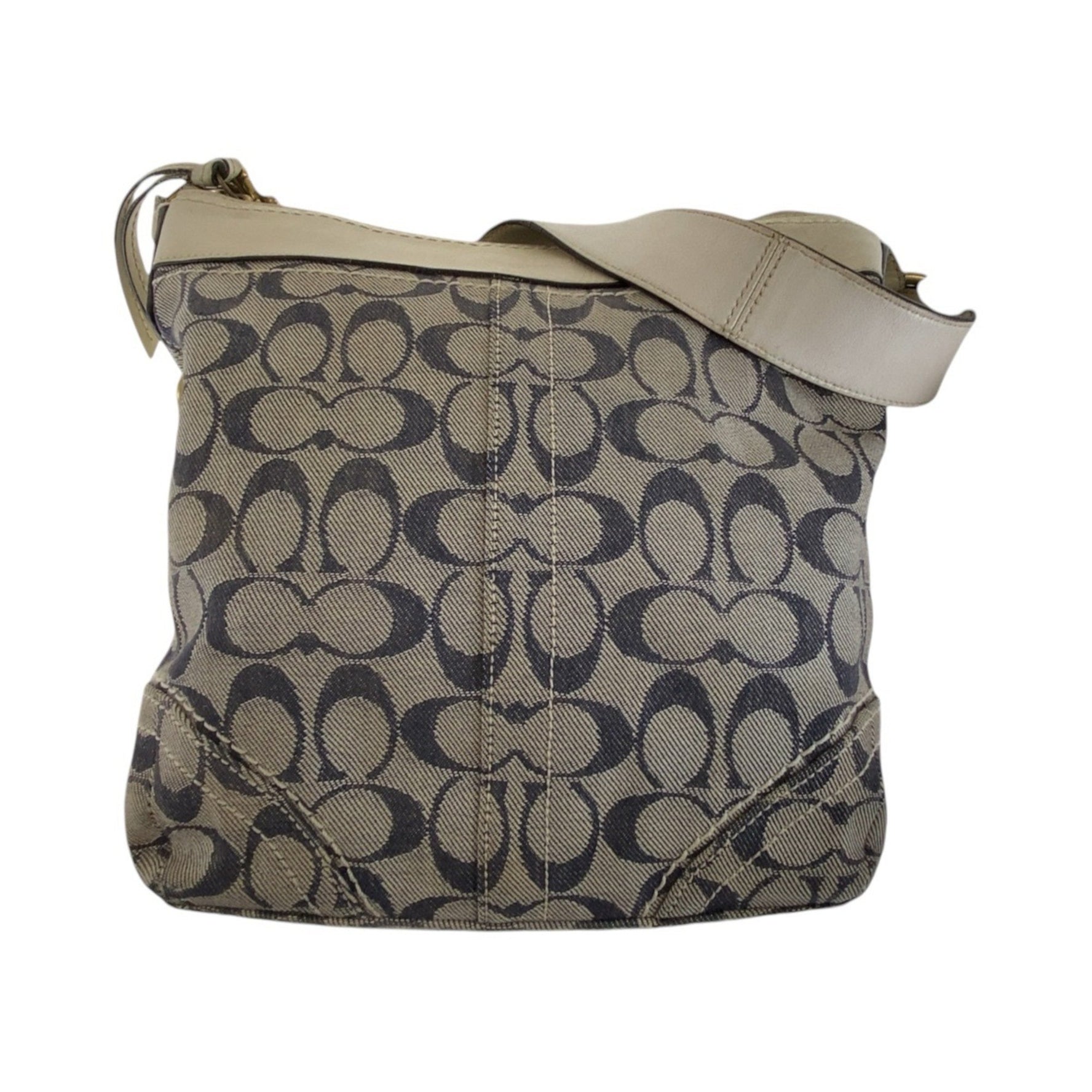 COACH Signature Grey White Gold Hardware Canvas Leather Crossbody Shoulder Bag Messenger