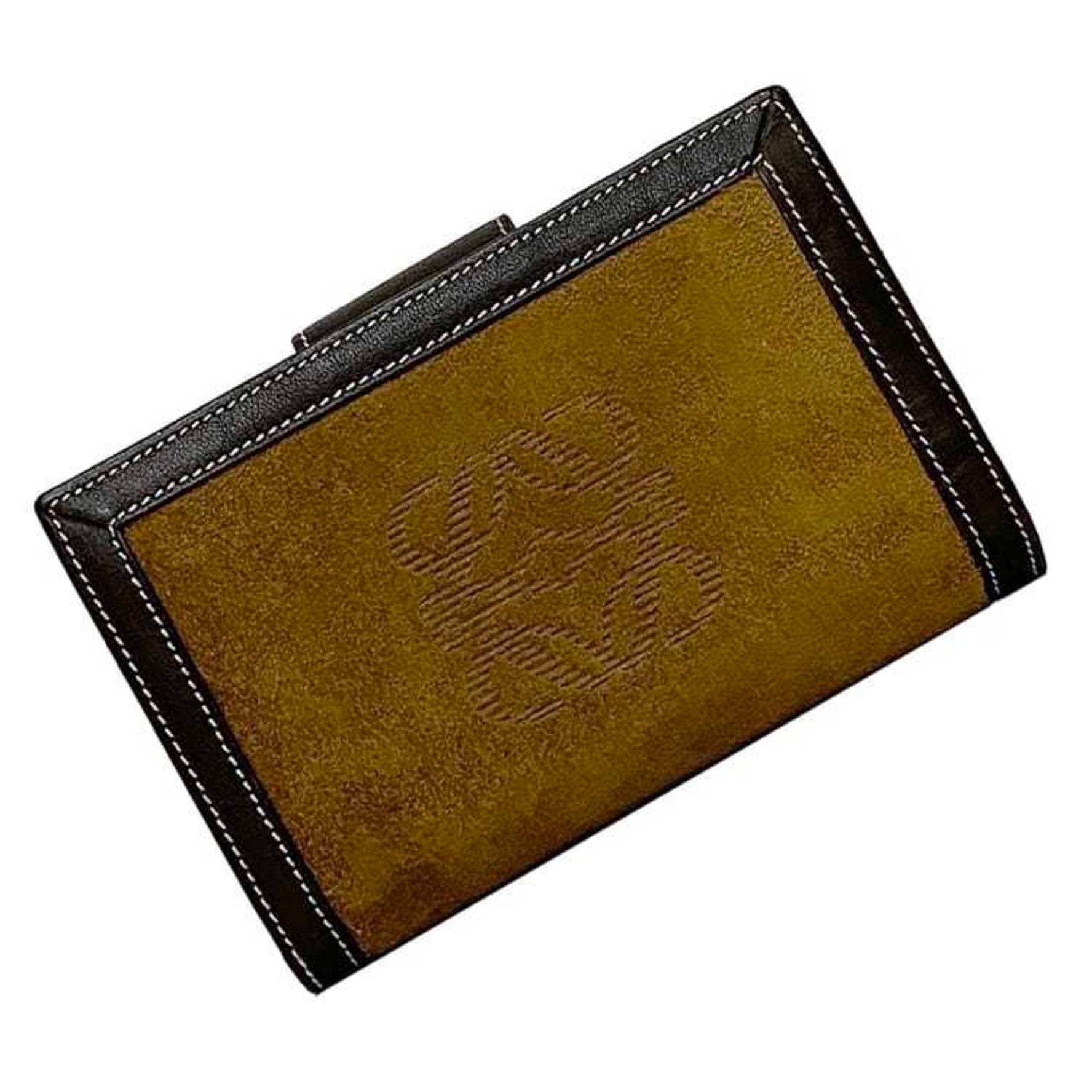 LOEWE Bi-fold Wallet Brown Beige Anagram 21.09.11 Leather Suede Folding Clasp Compact