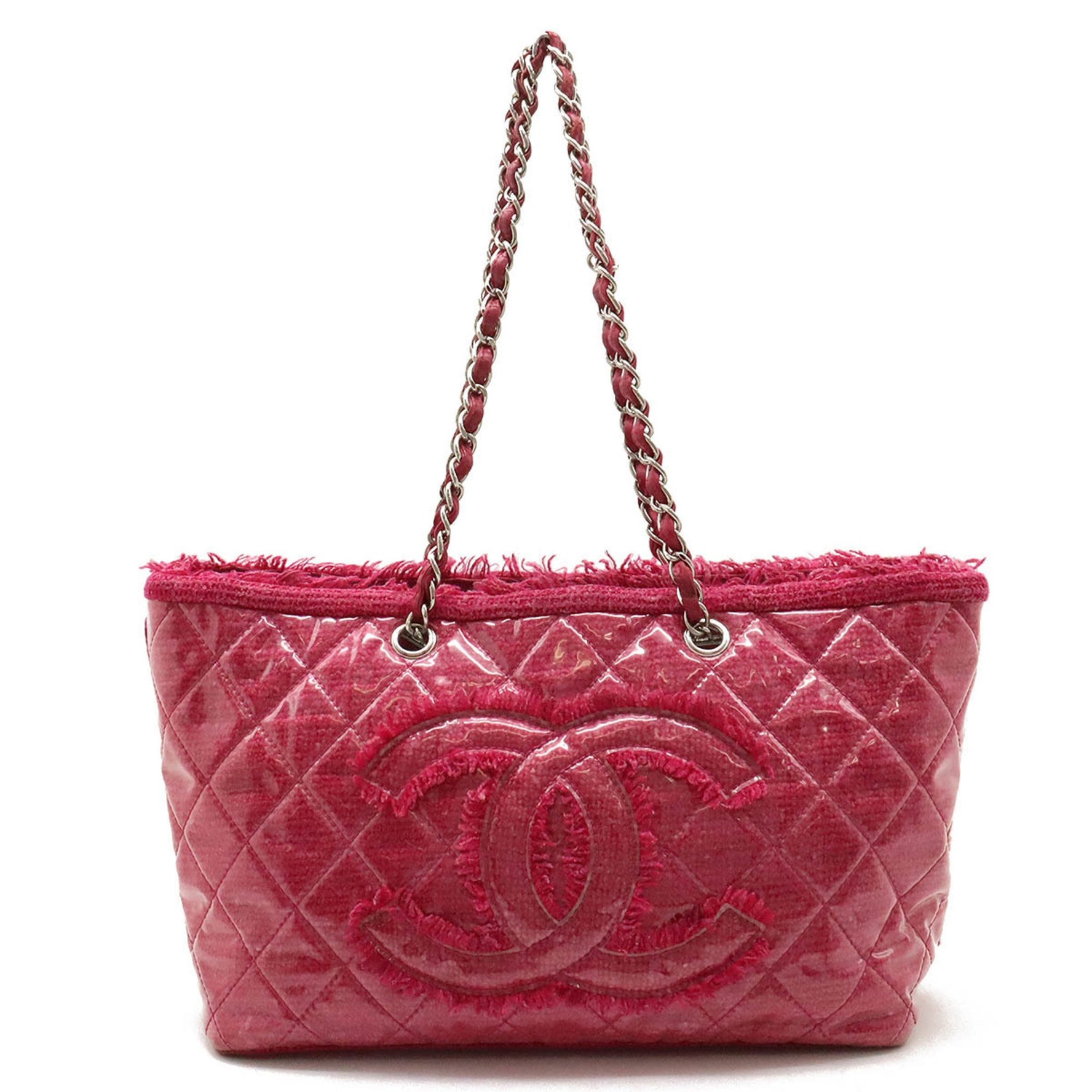 CHANEL Patent Toilette Coco Mark Tote Bag Chain Shoulder Vinyl Cotton 7155