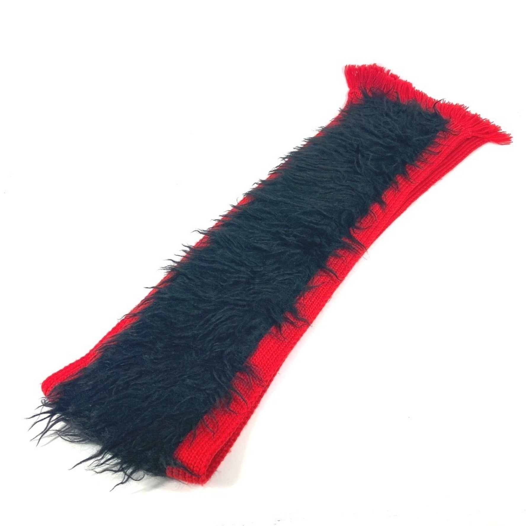 PRADA Bicolor Fur Scarf Wool Cotton Men's Black