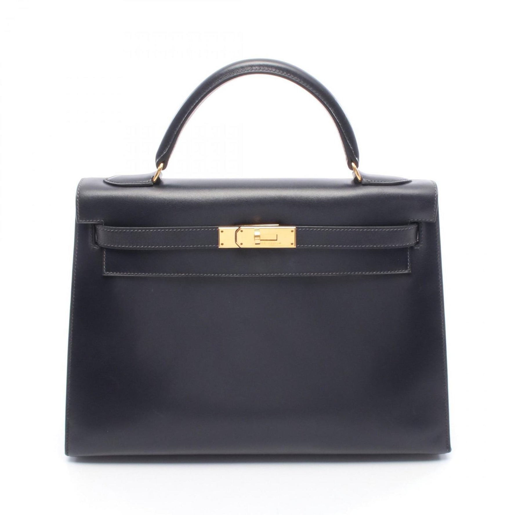 Hermes Hermès Kelly 32 handbag in box calf leather, navy.