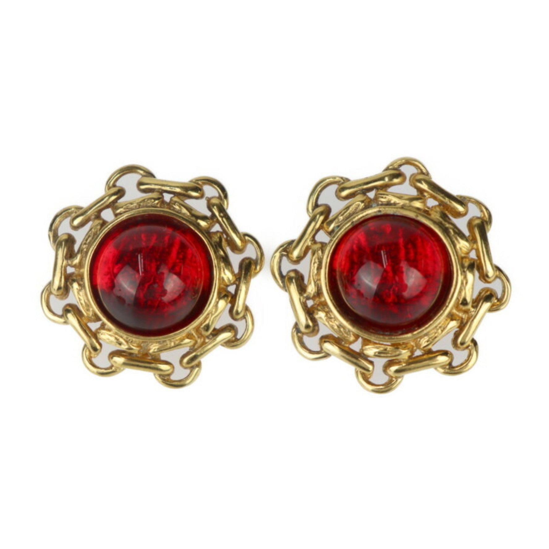 CHANEL Gripoa Round Earrings - Metal Bijou Gold Red Clip-on