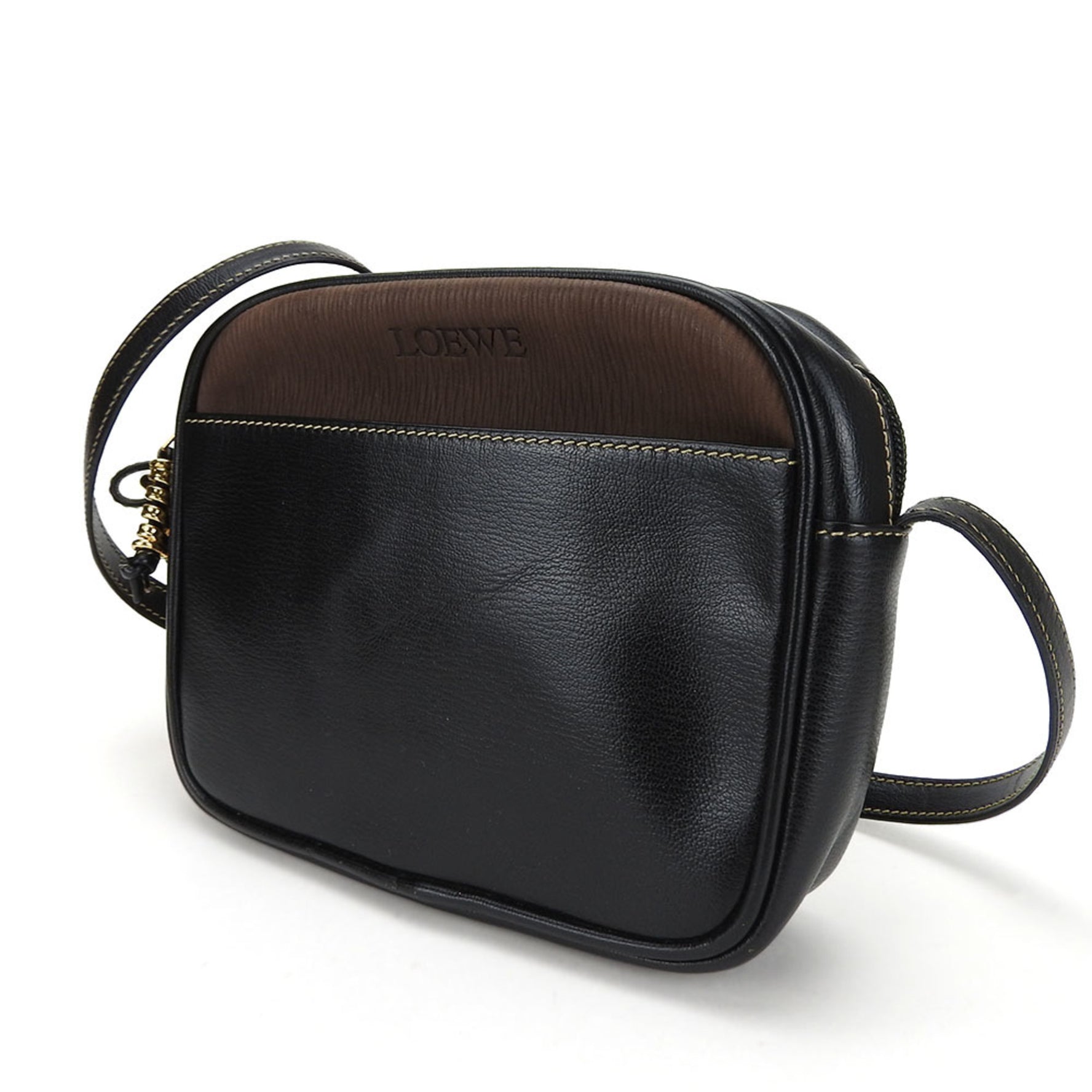 LOEWE Shoulder Bag Velazquez Leather Black Brown Chic Ladies