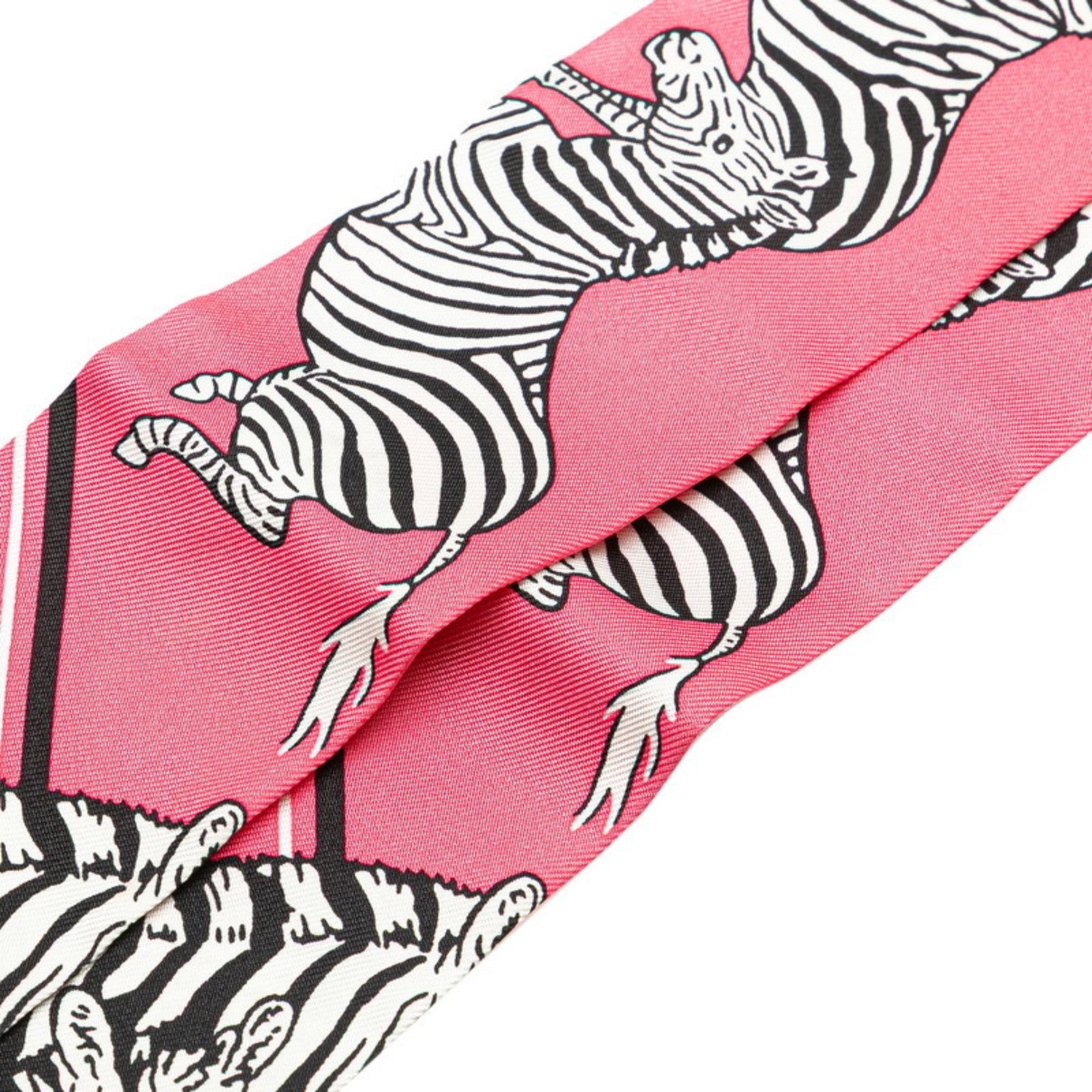 Hermes Hermès Twilly Les Zebres Bandana Zebra Scarf Muffler in Pink, White, and Multicolor Silk