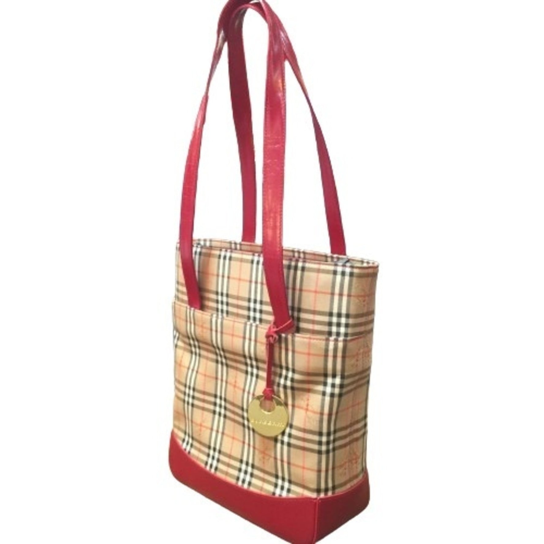 BURBERRY Tote Bag Beige Red Nova Check Canvas Leather Kaizuka Store