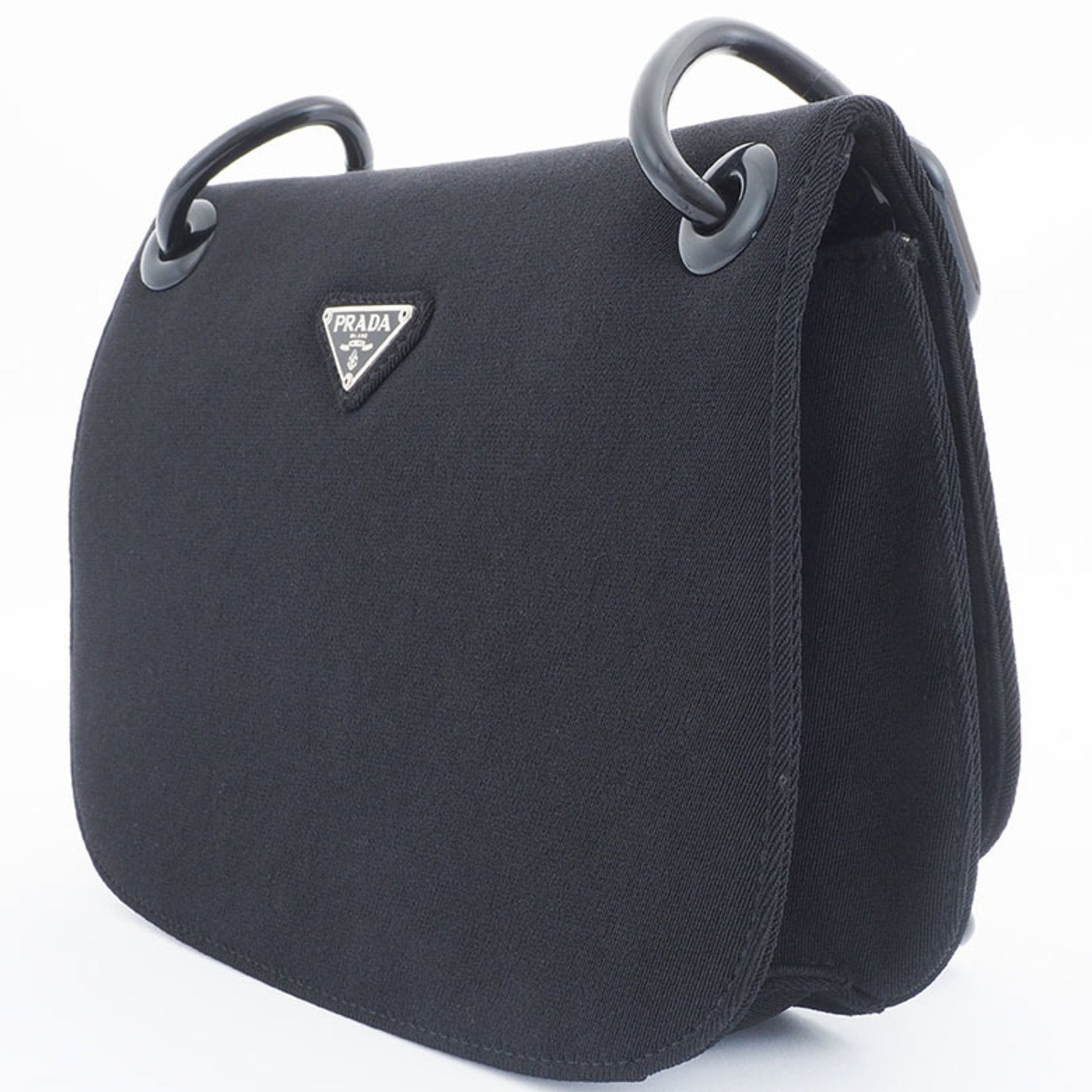 Prada Plastic Chain Flap Shoulder Bag Black B6436 Women's Canvas PRADA