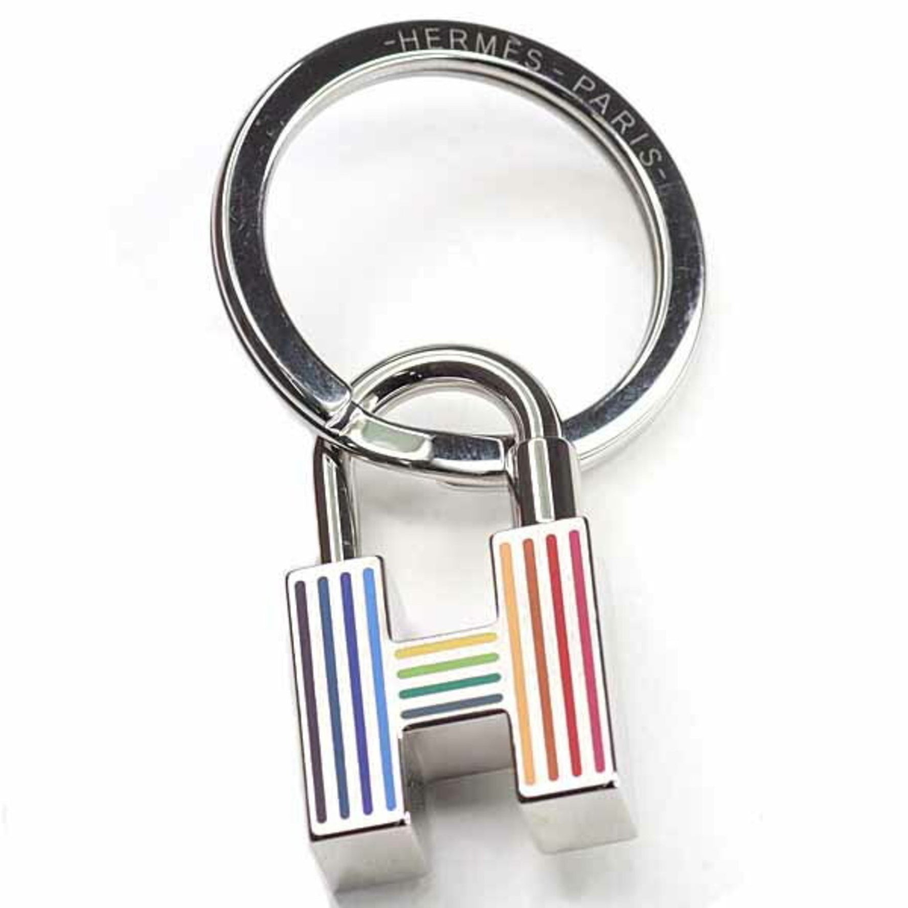 Hermes Keychain Quiz Rainbow Cadena Padlock Key Ring Multicolor