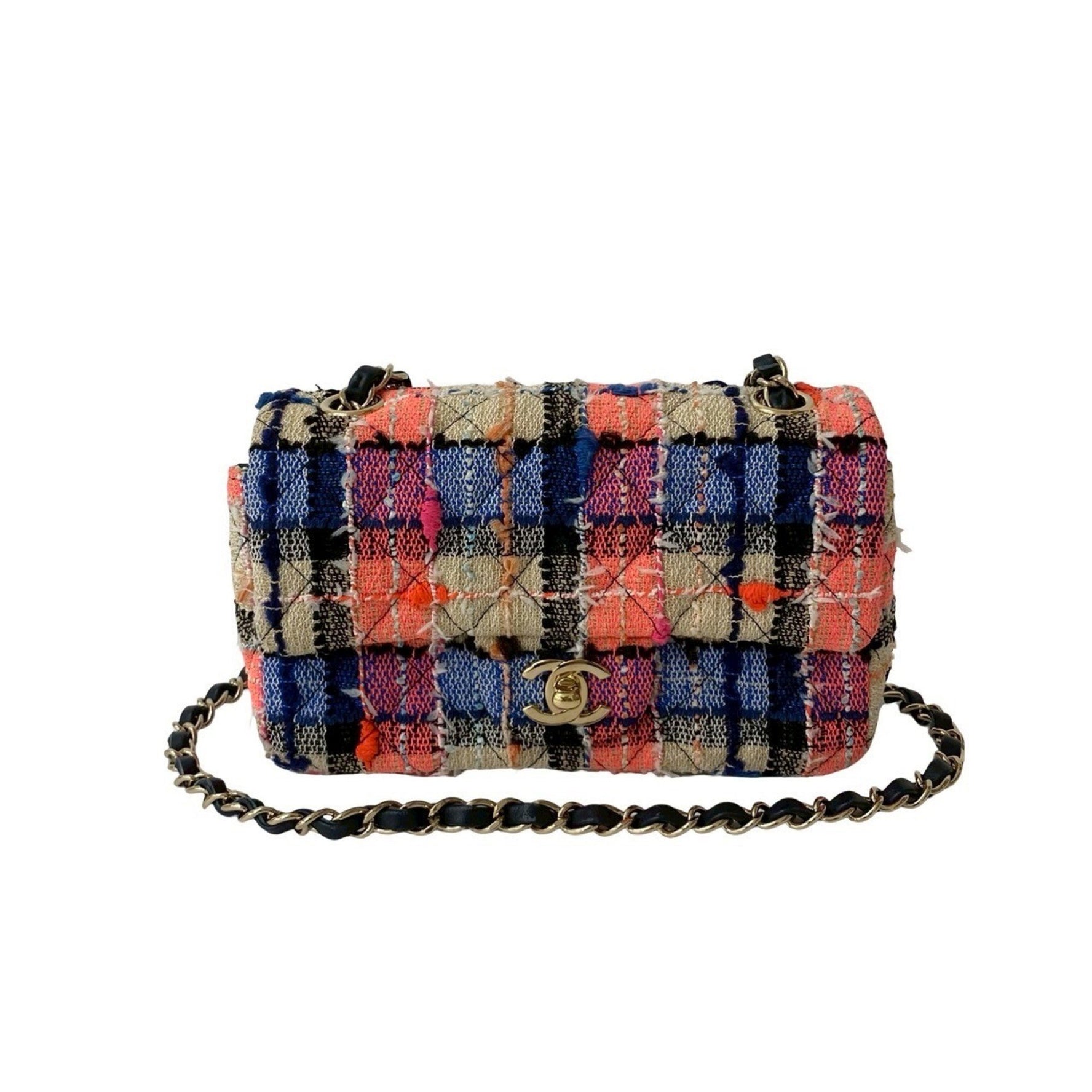 CHANEL Coco Quilted Tweed Lambskin Leather Chain Shoulder Bag -1753