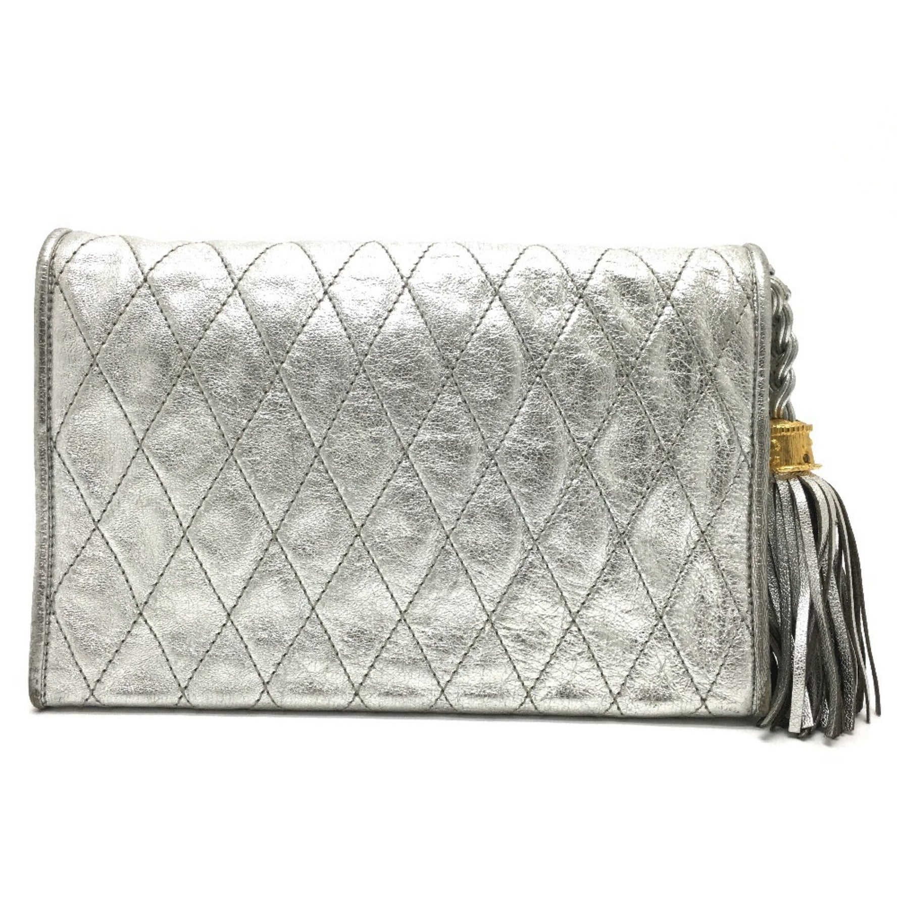 CHANEL Quilted Matelasse Fringe CC Coco Mark Chain Pochette Shoulder Bag Leather and Gold Hardware