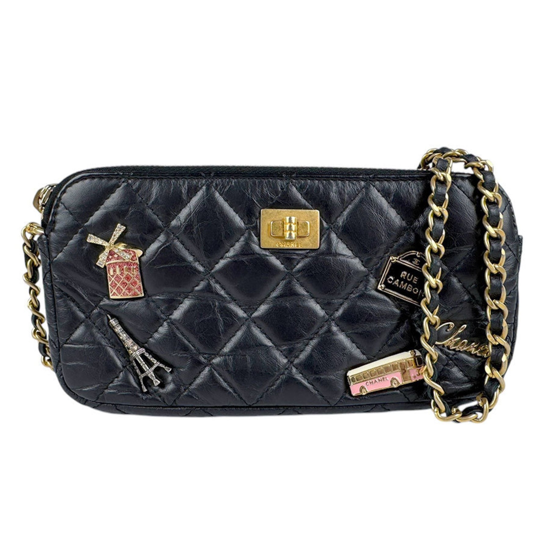 CHANEL Chain Wallet 2.55 Embroidery Leather Metal