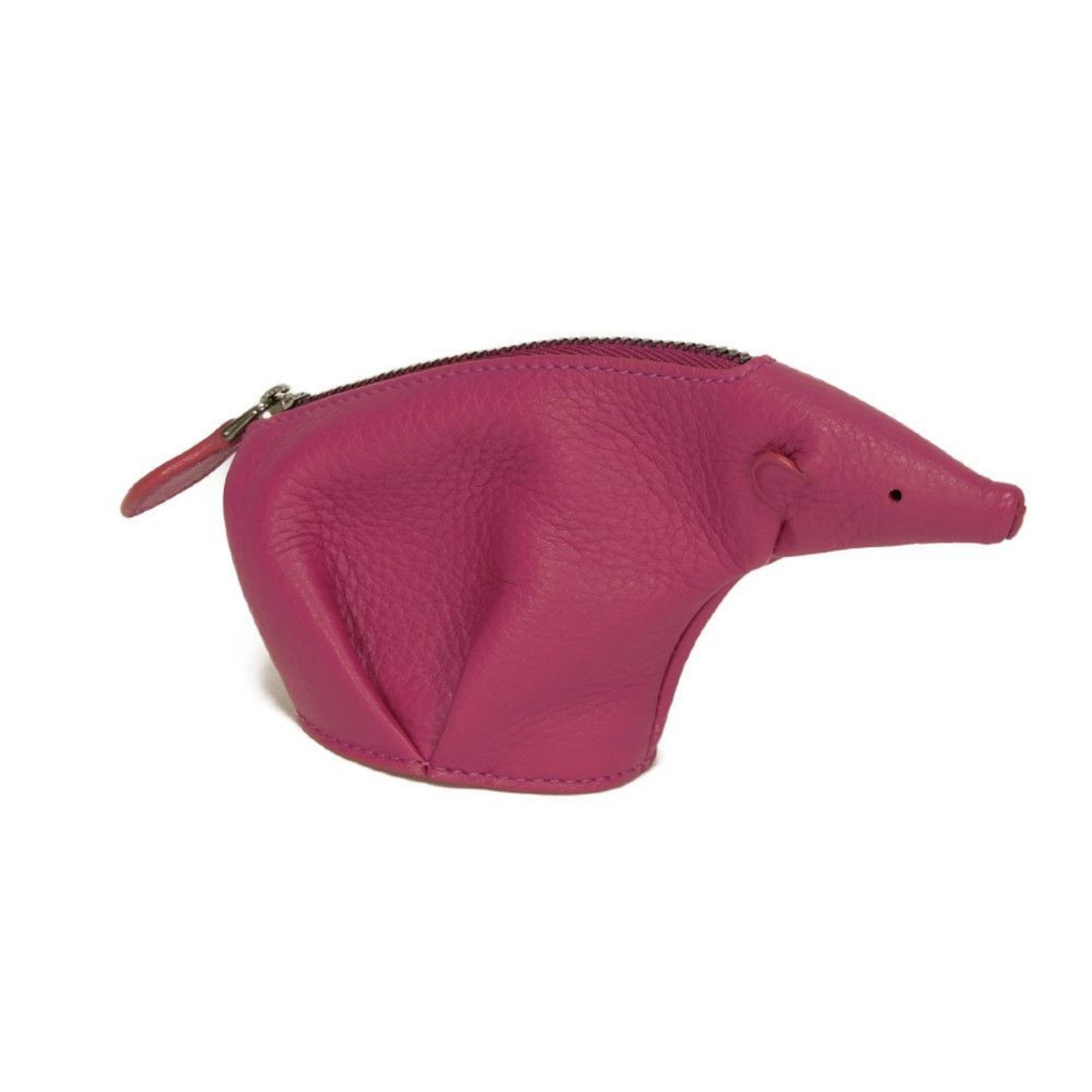 LOEWE Bear Coin Purse, Animal Grain Calfskin, Unused, Anagram Embossed, Fuchsia, Men's/Women's