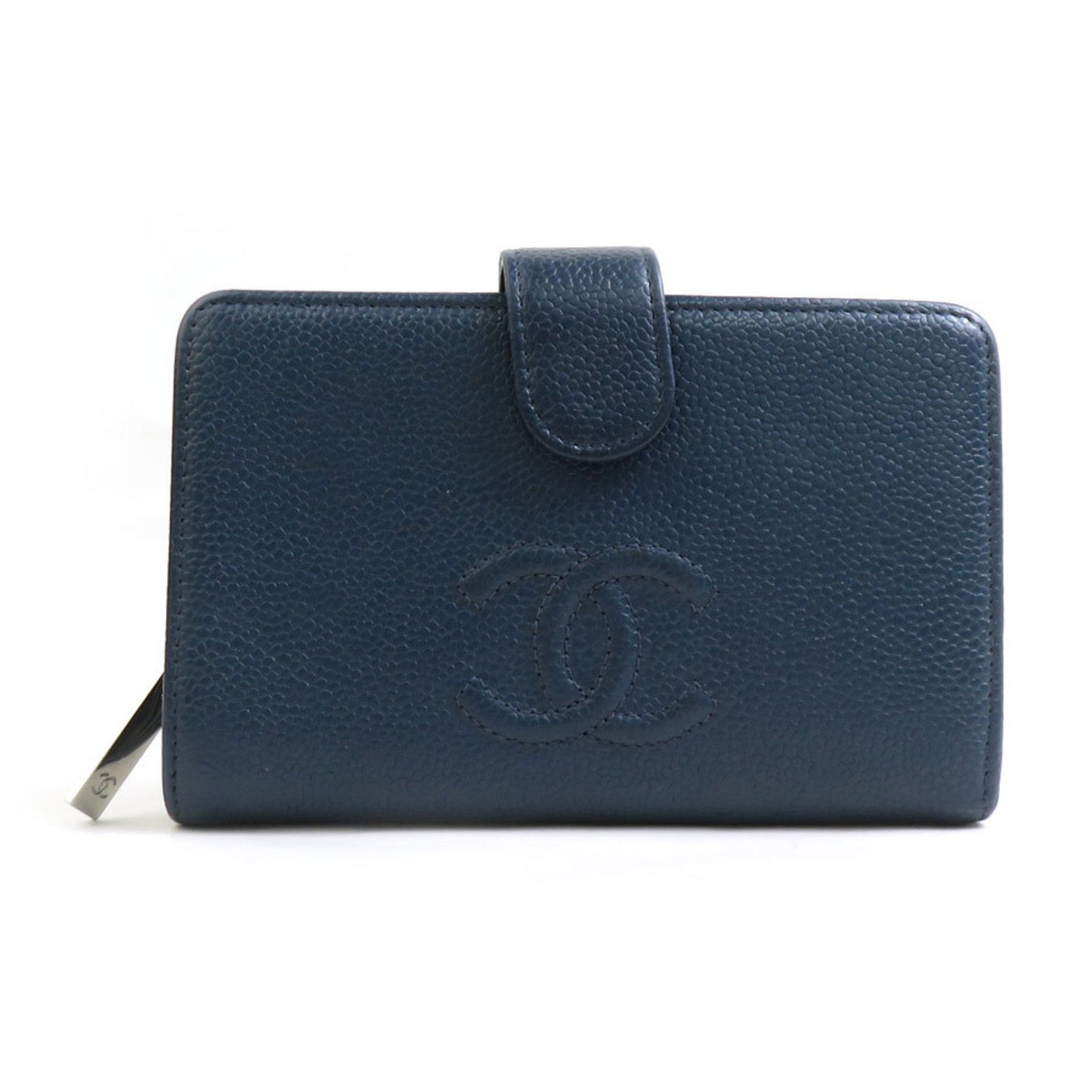 CHANEL Caviar Leather Bi-fold Wallet in Blue