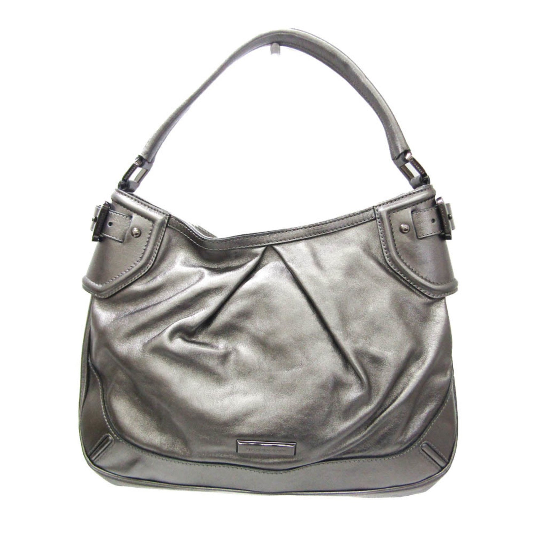 Burberry Leather Shoulder Bag Metallic Gray