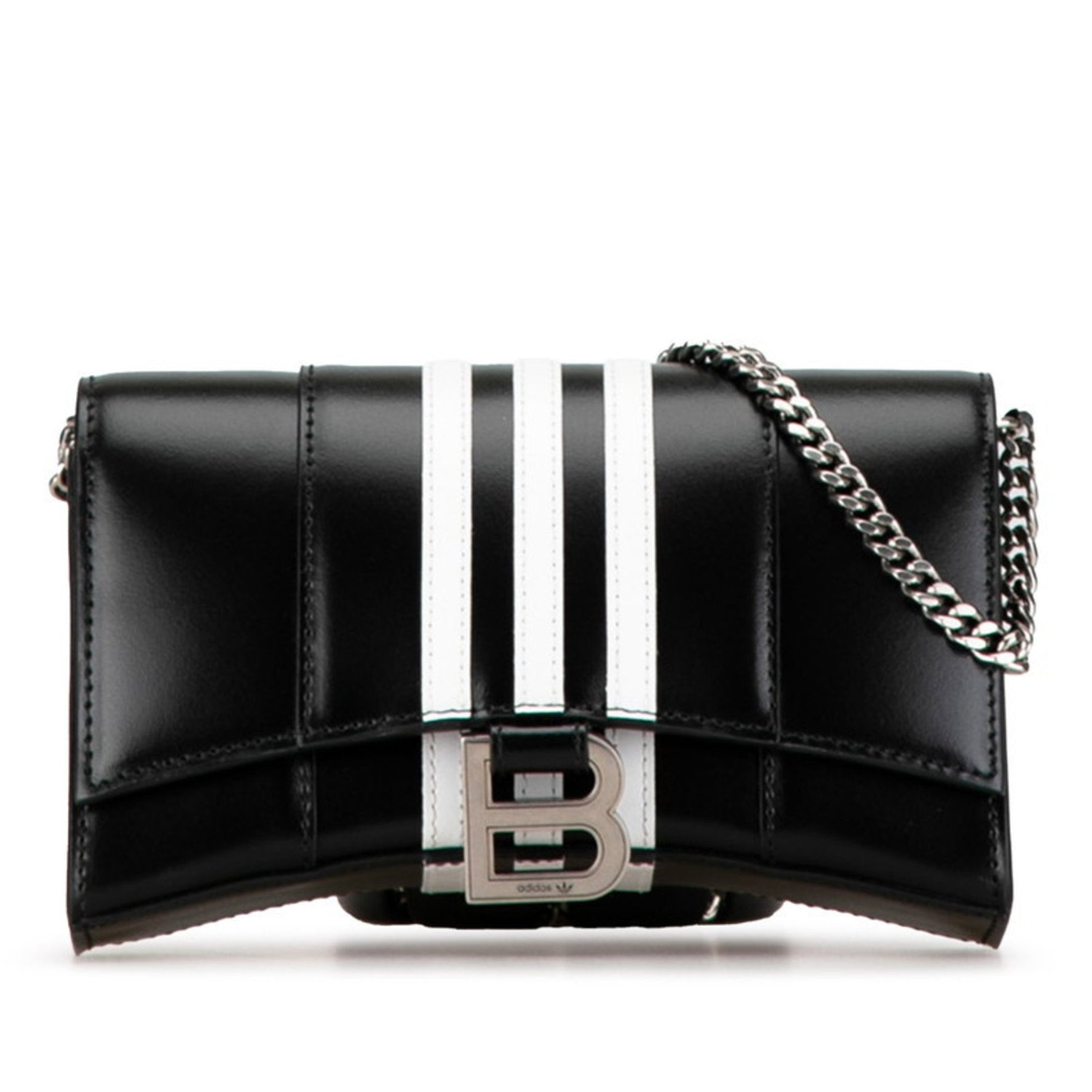 Balenciaga x adidas Hourglass Crossbody Chain Wallet Shoulder Bag Black White Leather