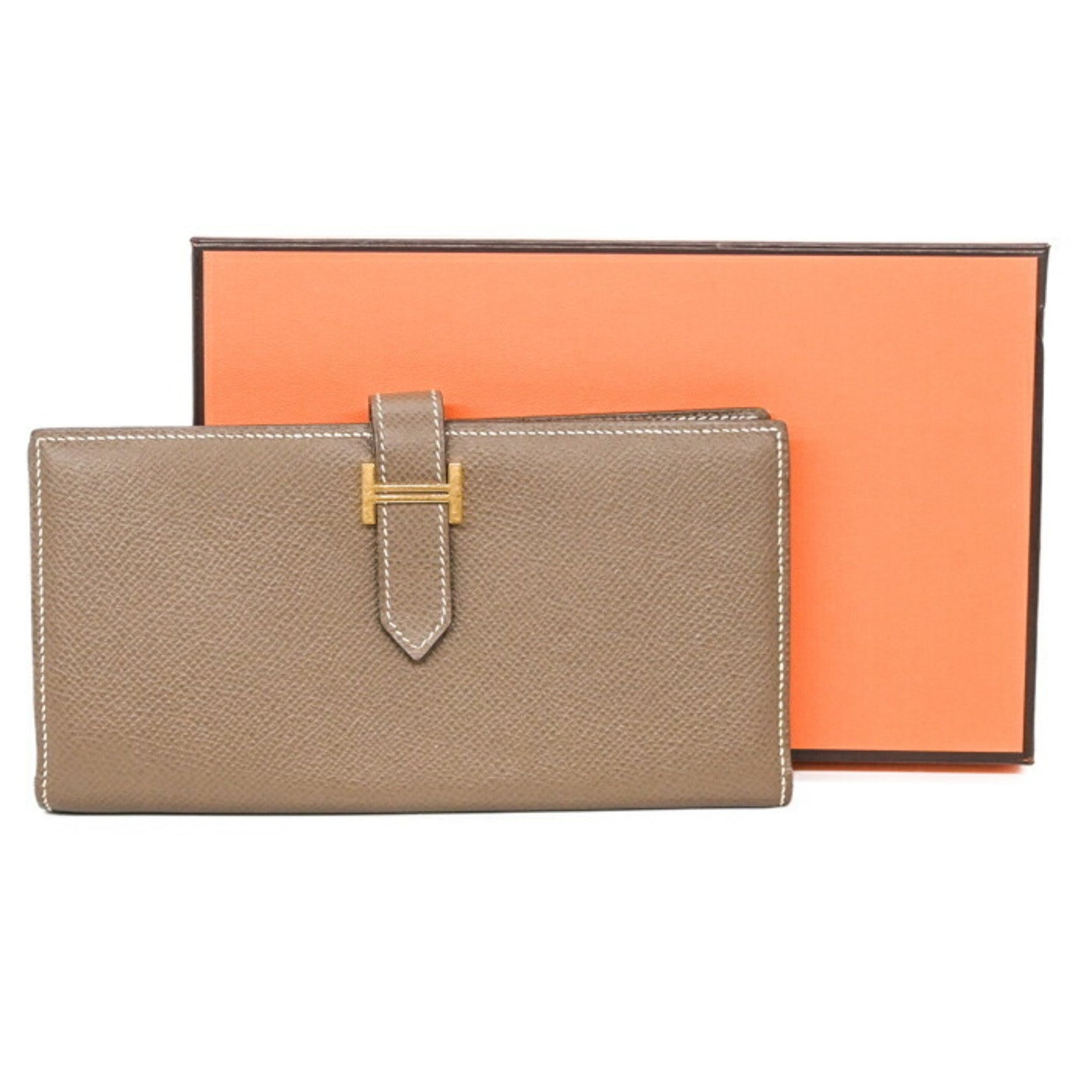HERMES Bearn Soufflet Long Wallet in Epsom Leather Etoube Greige #T