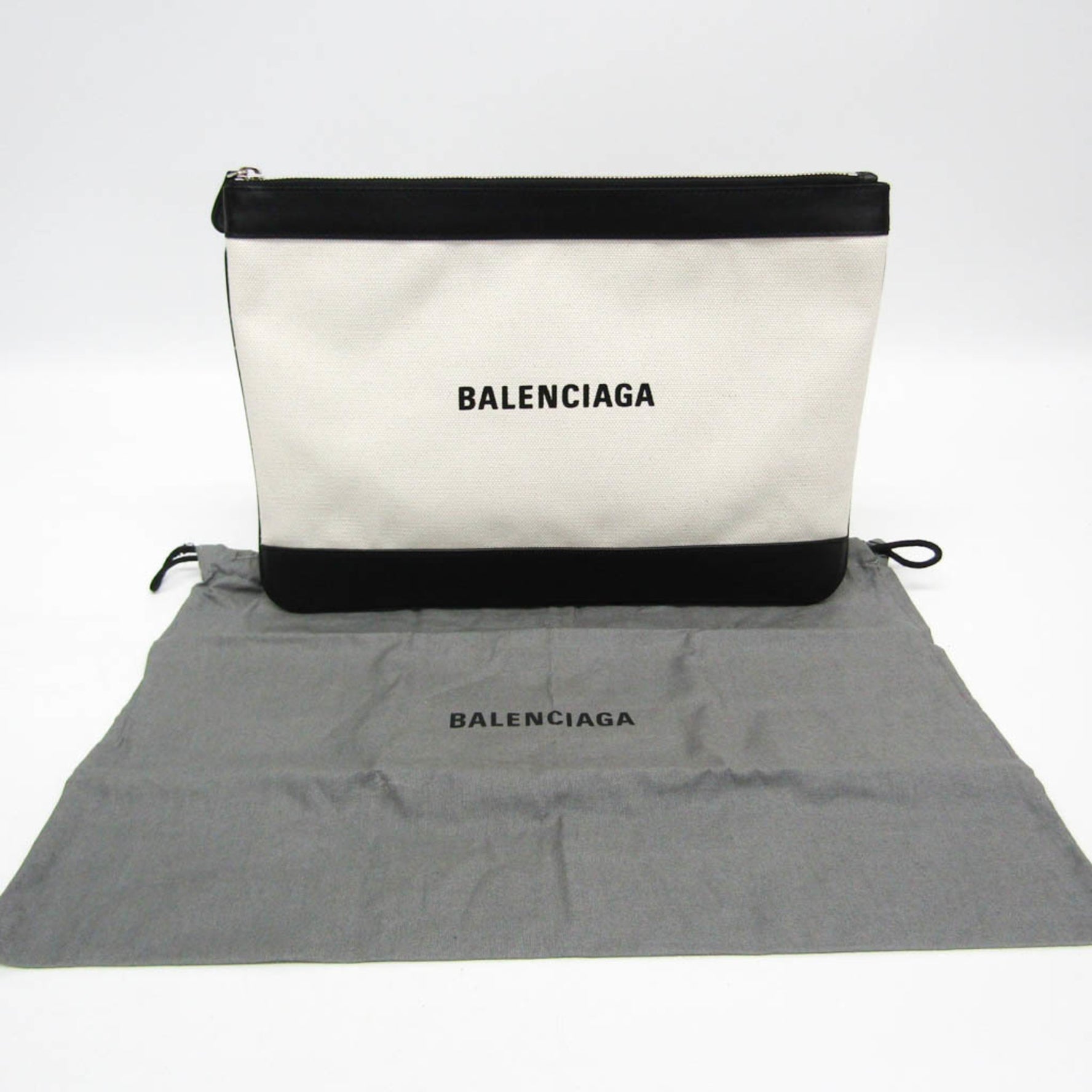 Balenciaga NAVY CLIP M Canvas,Leather Clutch Bag Black,Cream