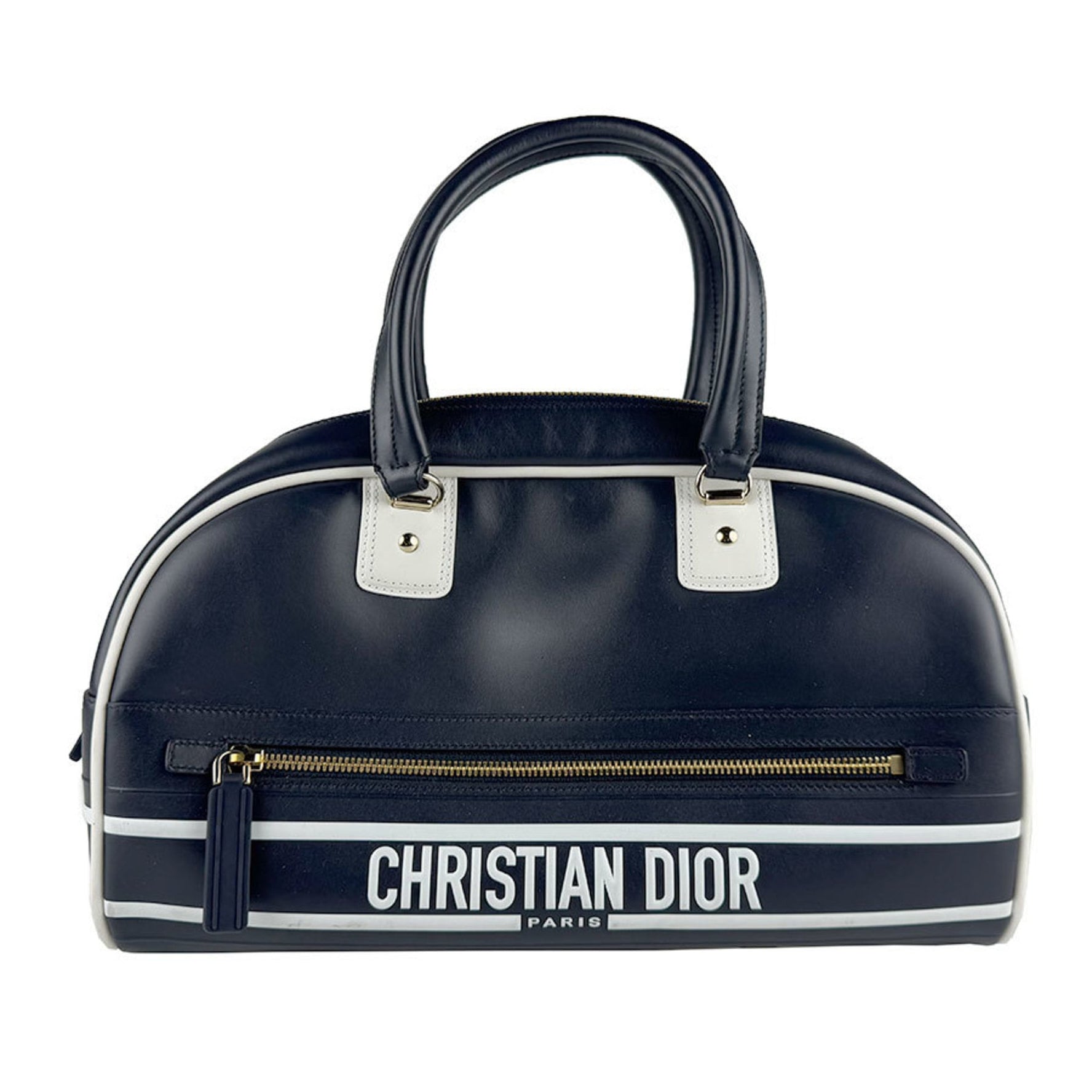 Christian Dior Vibe Leather Handbag Shoulder Bag in Navy, White, and Gold