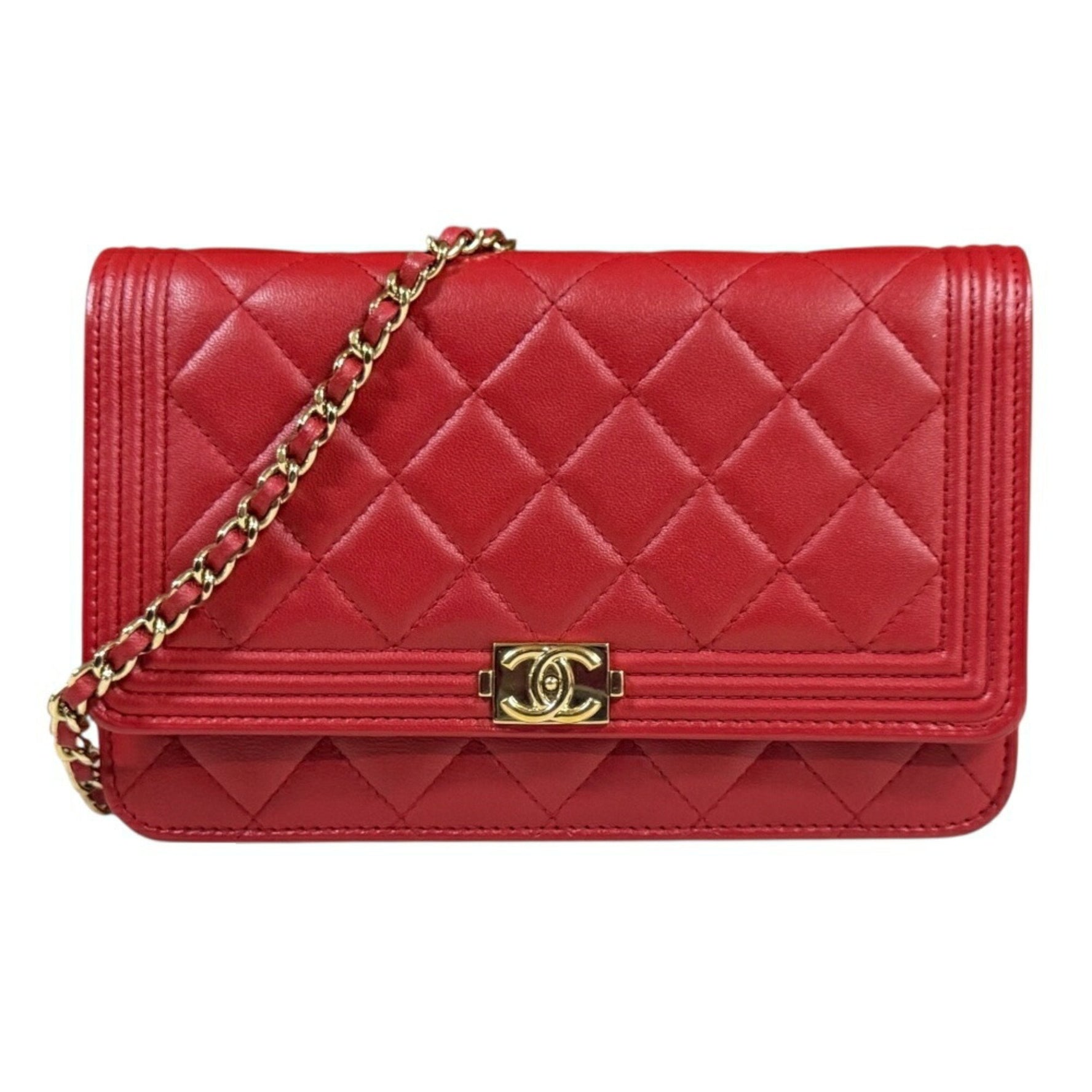 Chanel Boy Shoulder Bag Leather Red Chain Wallet