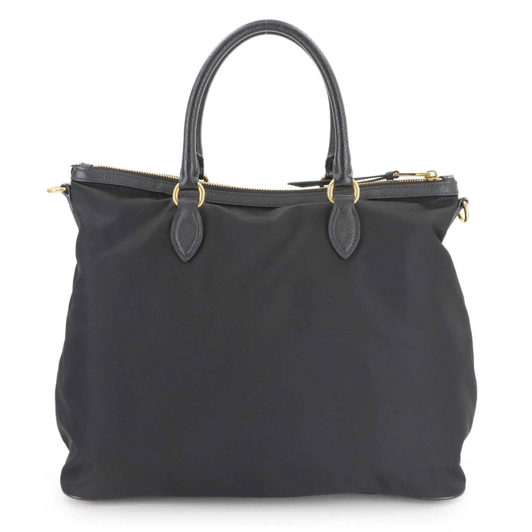 Prada 2-way Tote Shoulder Bag in Black Nylon and Saffiano Leather with Gold Hardware (1BC060)