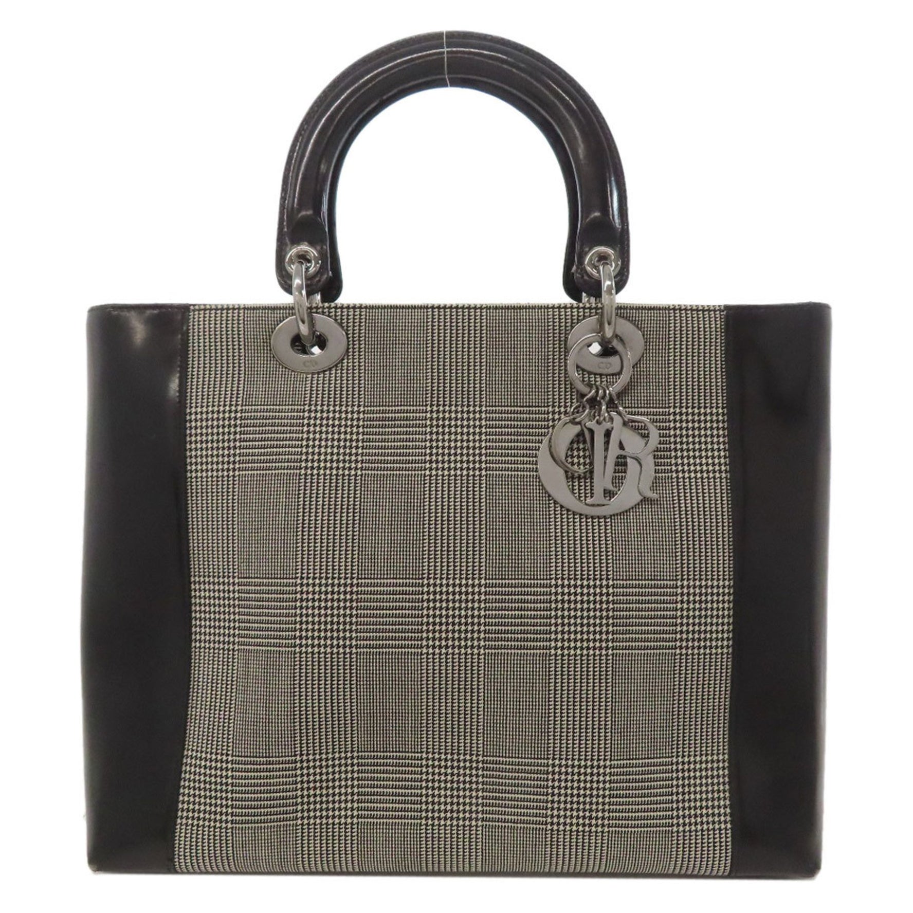 Christian Dior Lady Houndstooth Tote Bag Canvas
