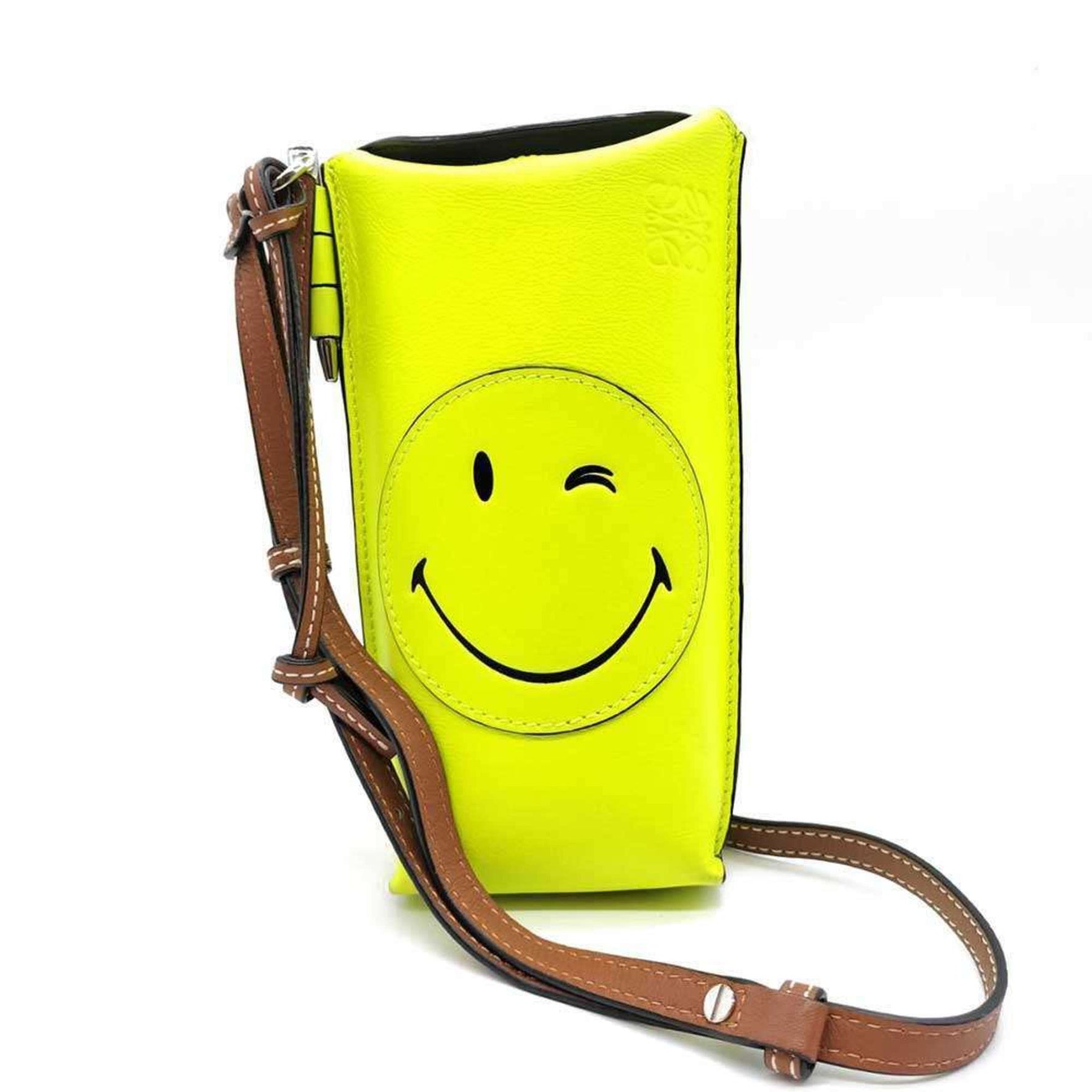 LOEWE Gate Pocket Pouch Smiley Wink Yellow x Brown Mini Shoulder Bag Leather