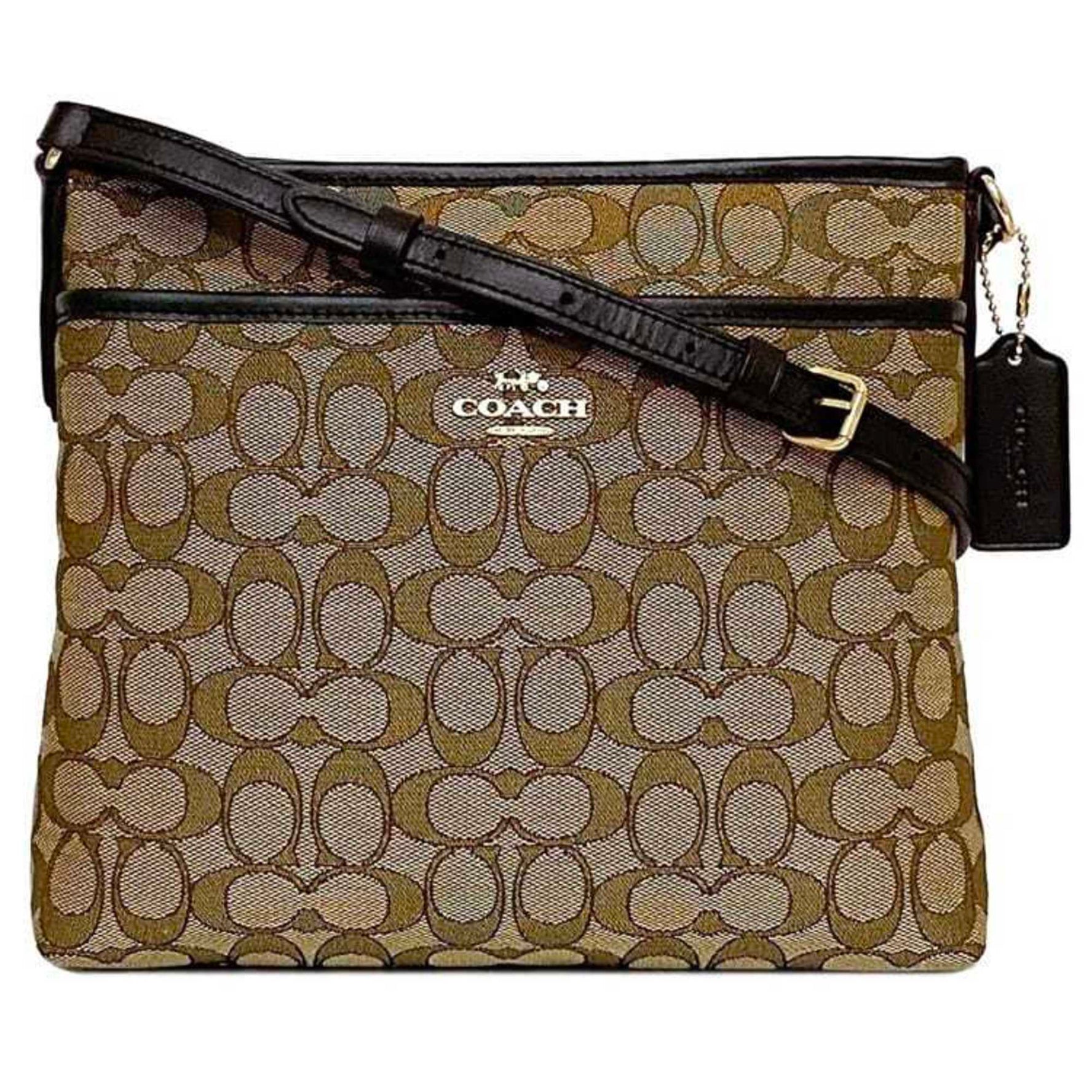 Coach Shoulder Bag Beige Brown Signature Canvas Leather Crossbody