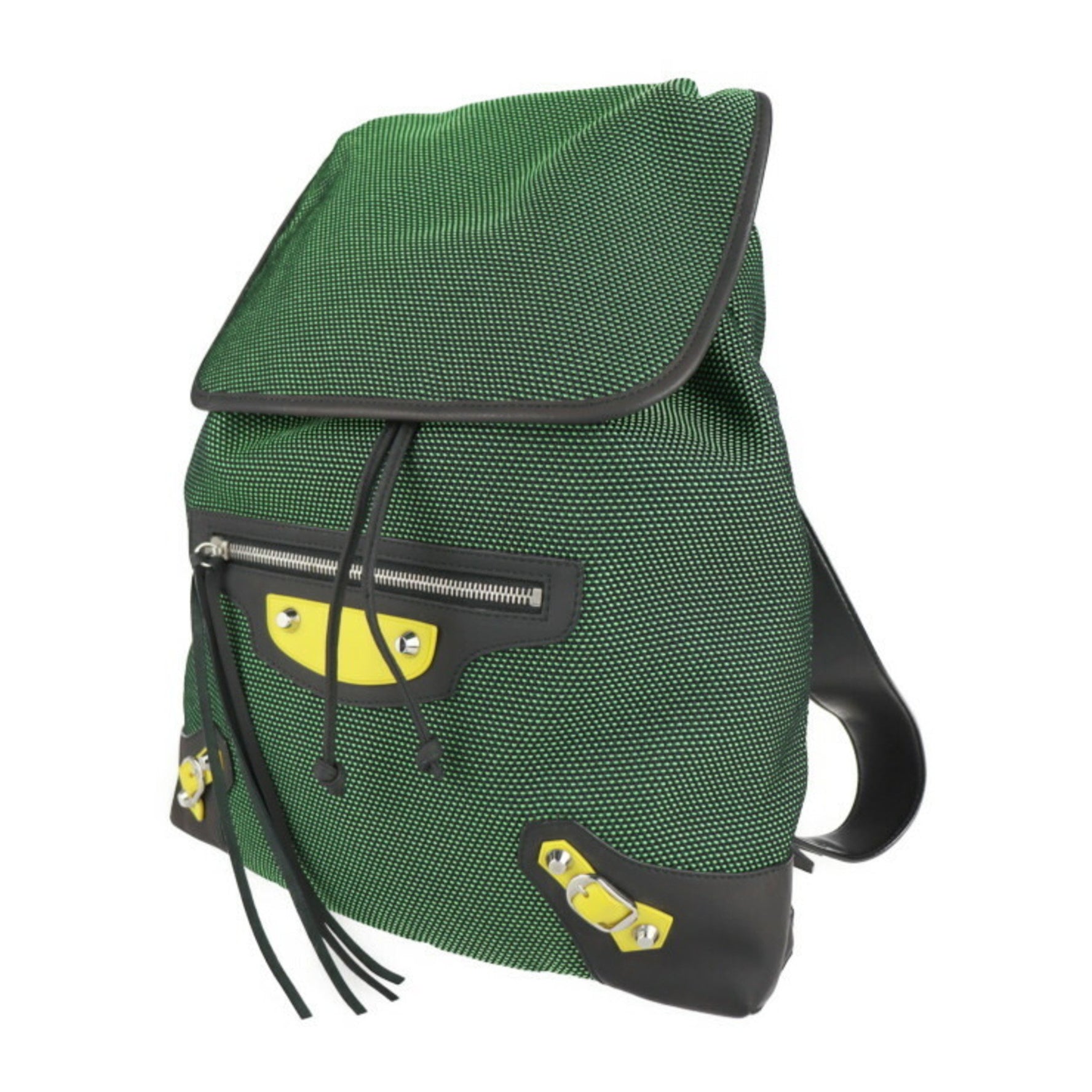 BALENCIAGA Traveler S Backpack Daypack Nylon Canvas Leather Green Black Rucksack
