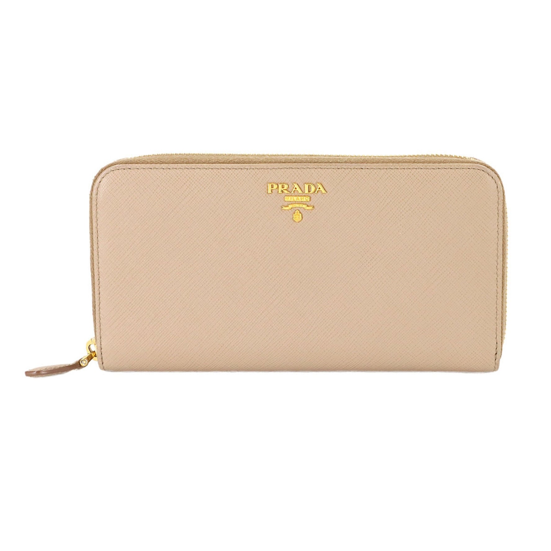 Prada Round Long Wallet, Saffiano Leather, Beige, Gold Hardware, 1ML506