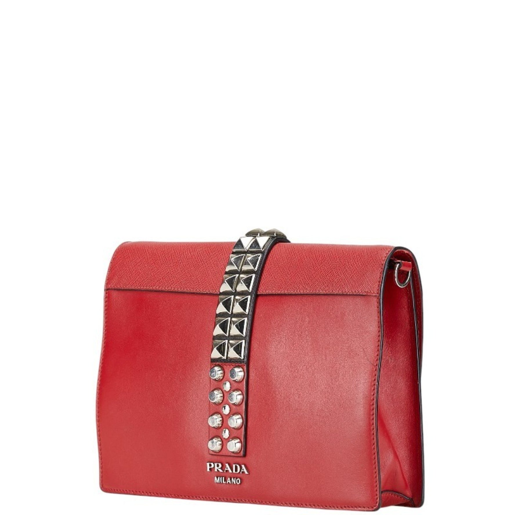 Prada Electra Studded Shoulder Bag Red Leather Saffiano